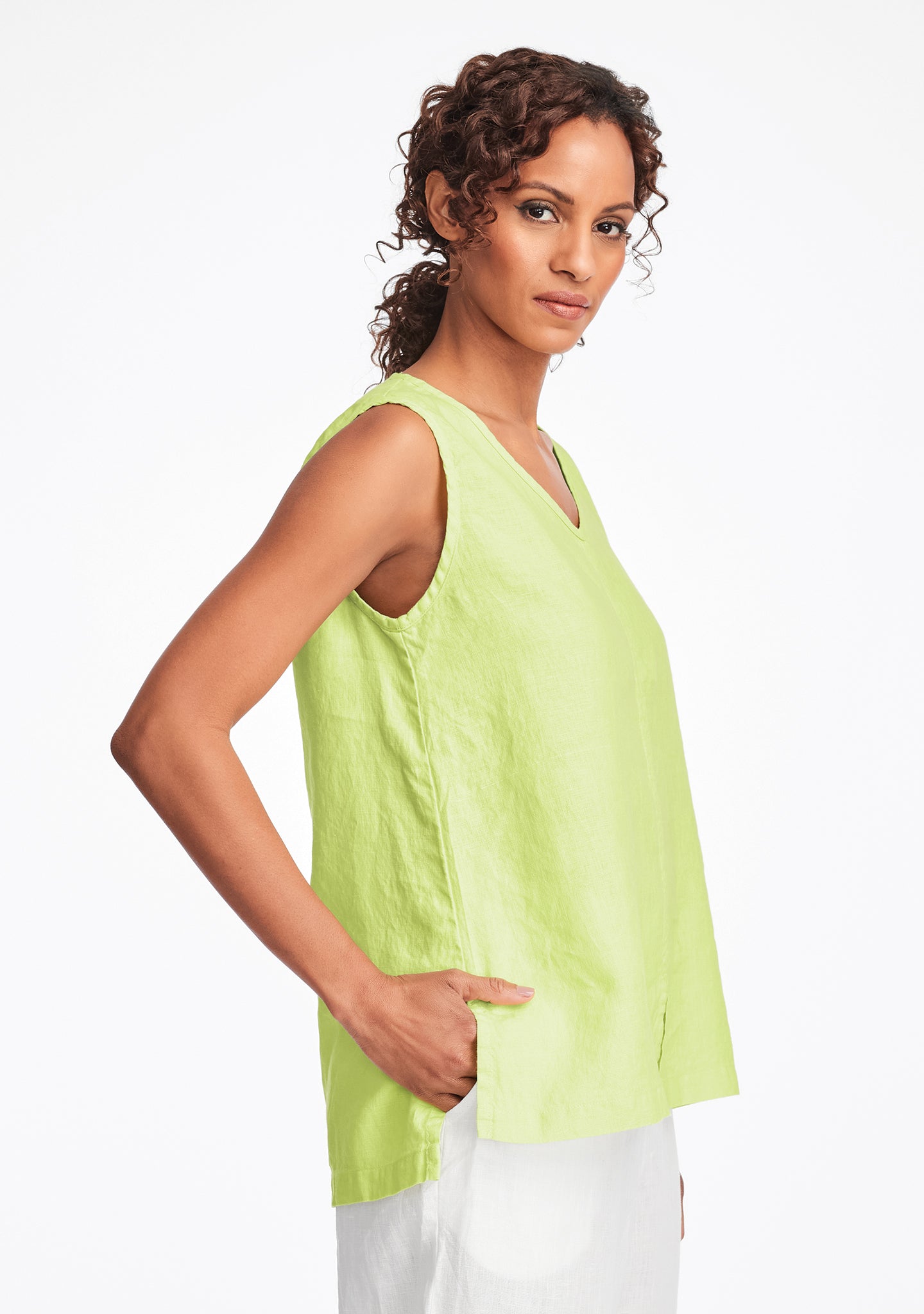 open tank linen tank top details