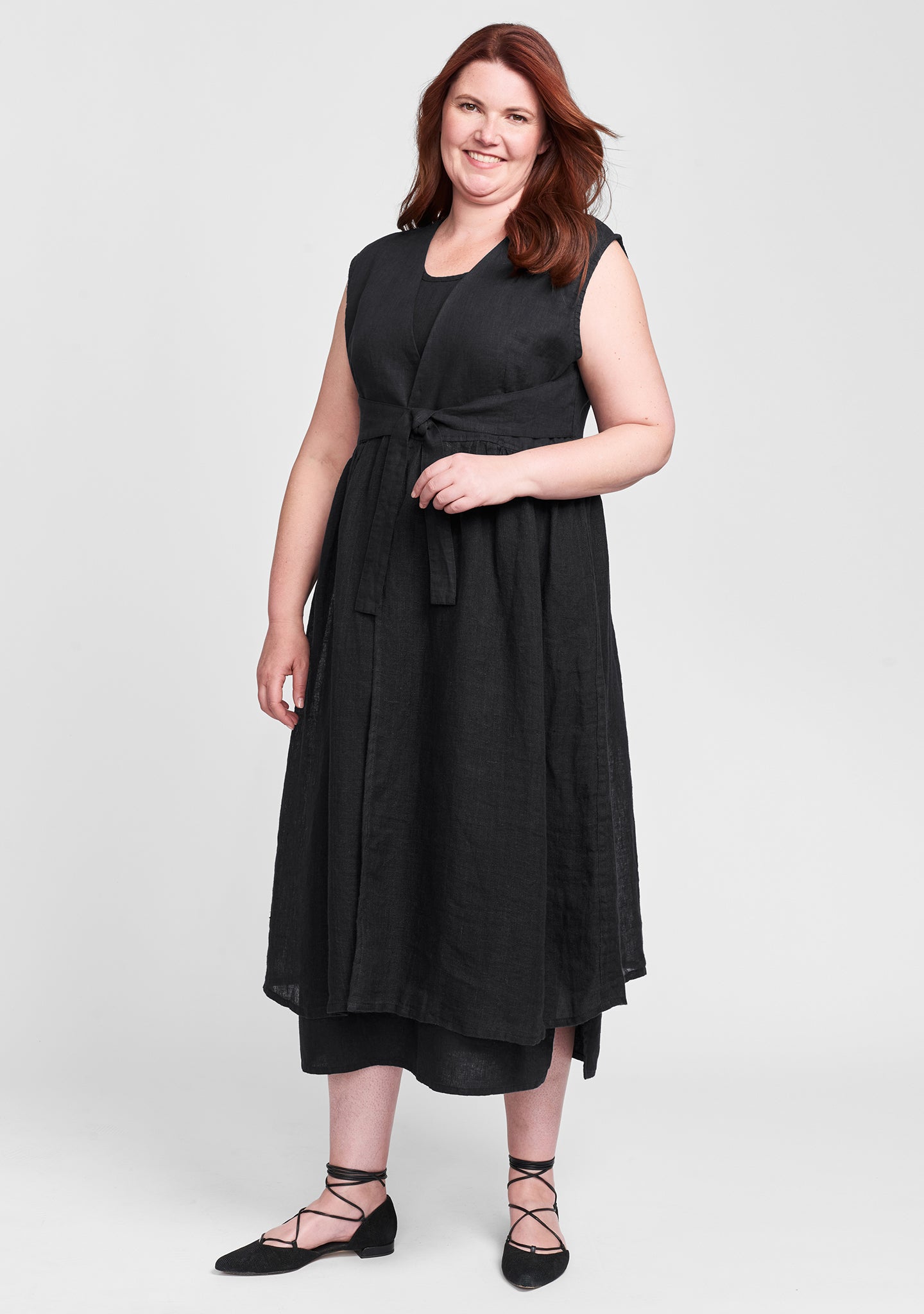 overture linen tie dress black