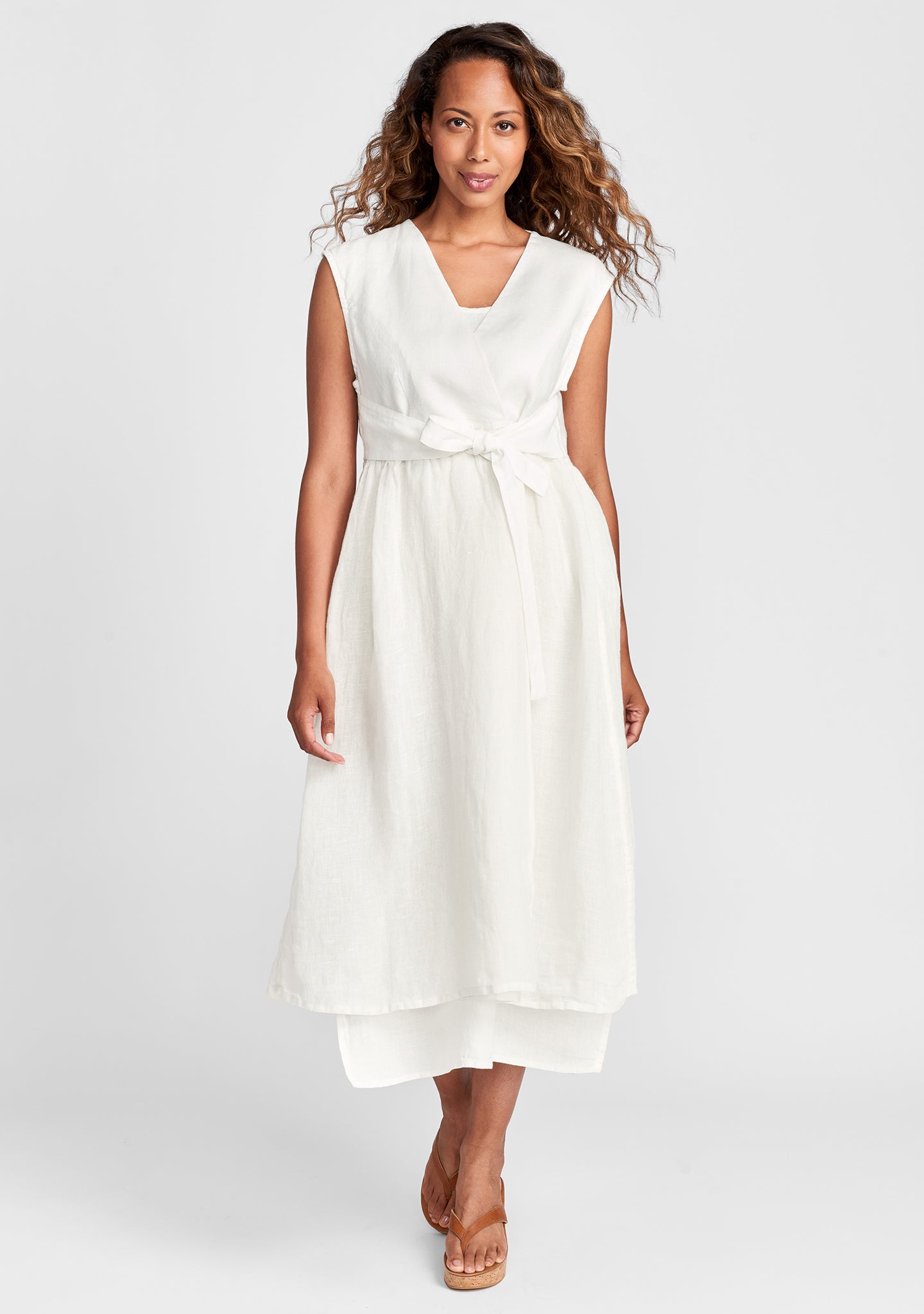 overture linen tie dress white