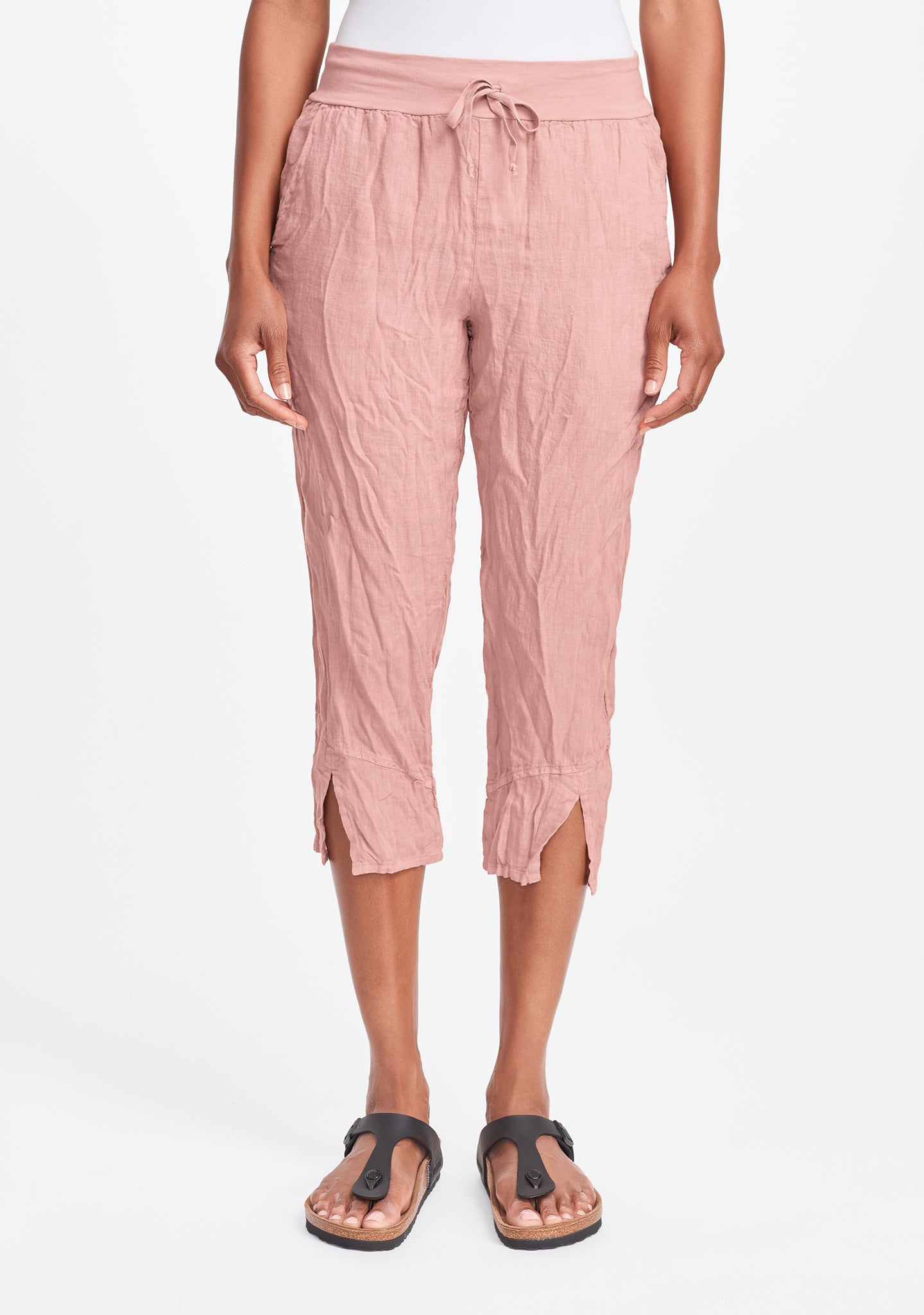 metro crop linen crop pants pink