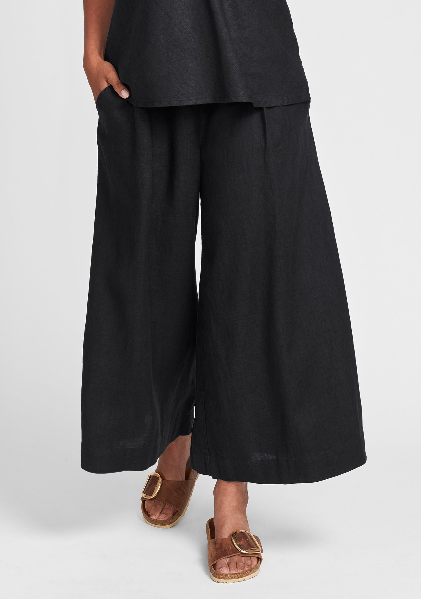 pleated pant wide leg linen pant black