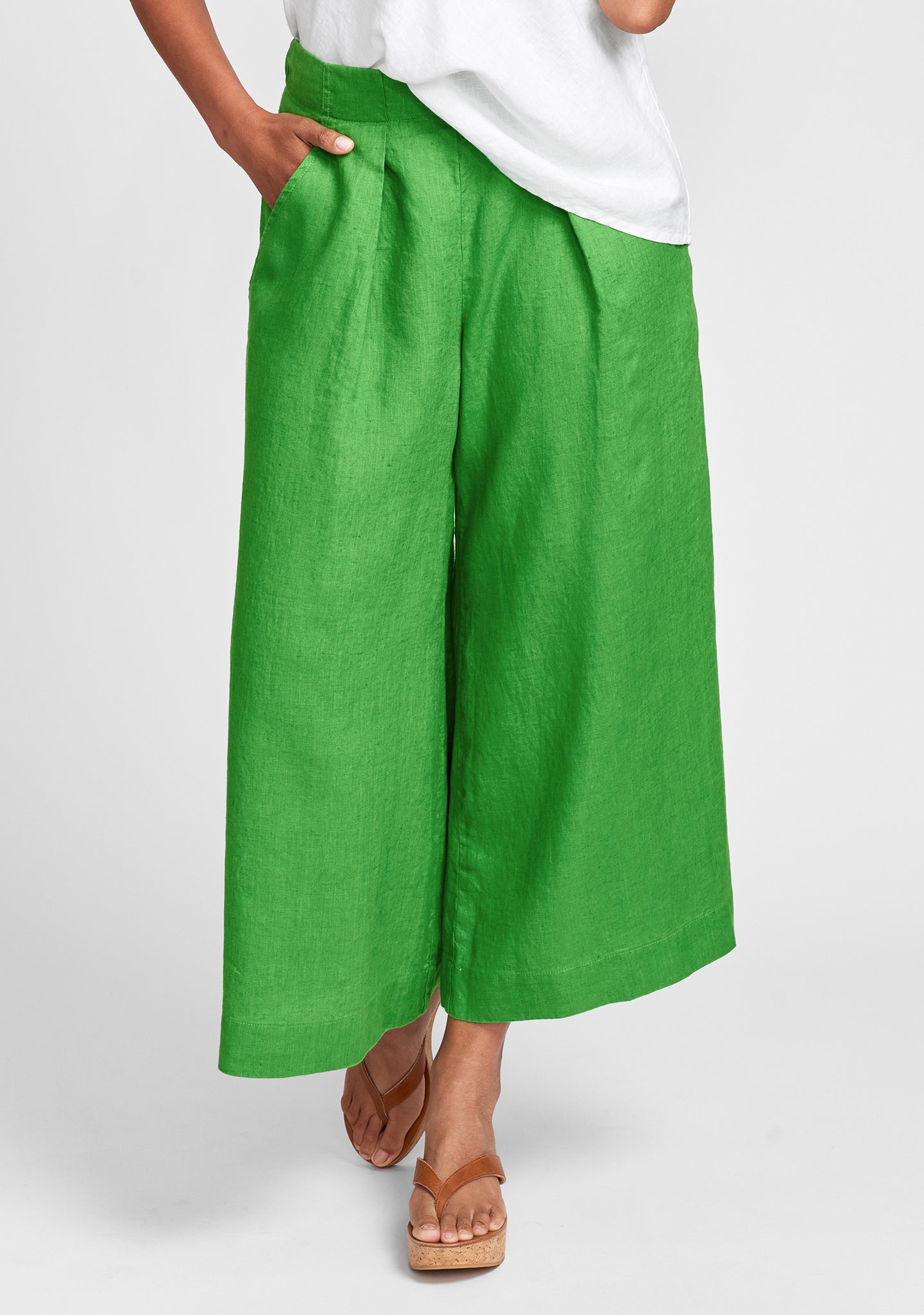 pleated pant wide leg linen pant green