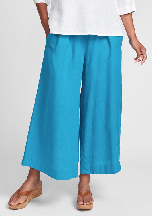 pleated pant wide leg linen pant blue