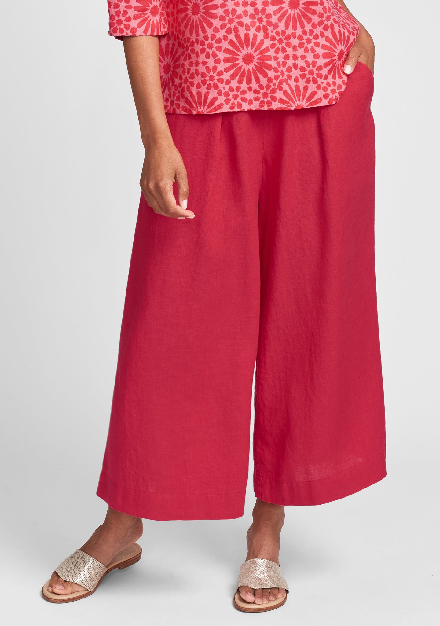 pleated pant wide leg linen pant red