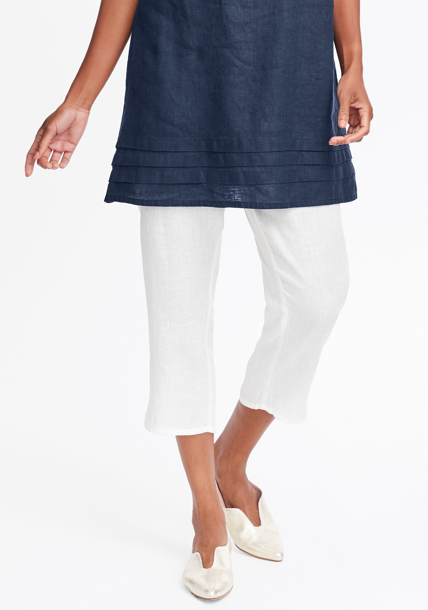 pocketed ankle pant linen pants white