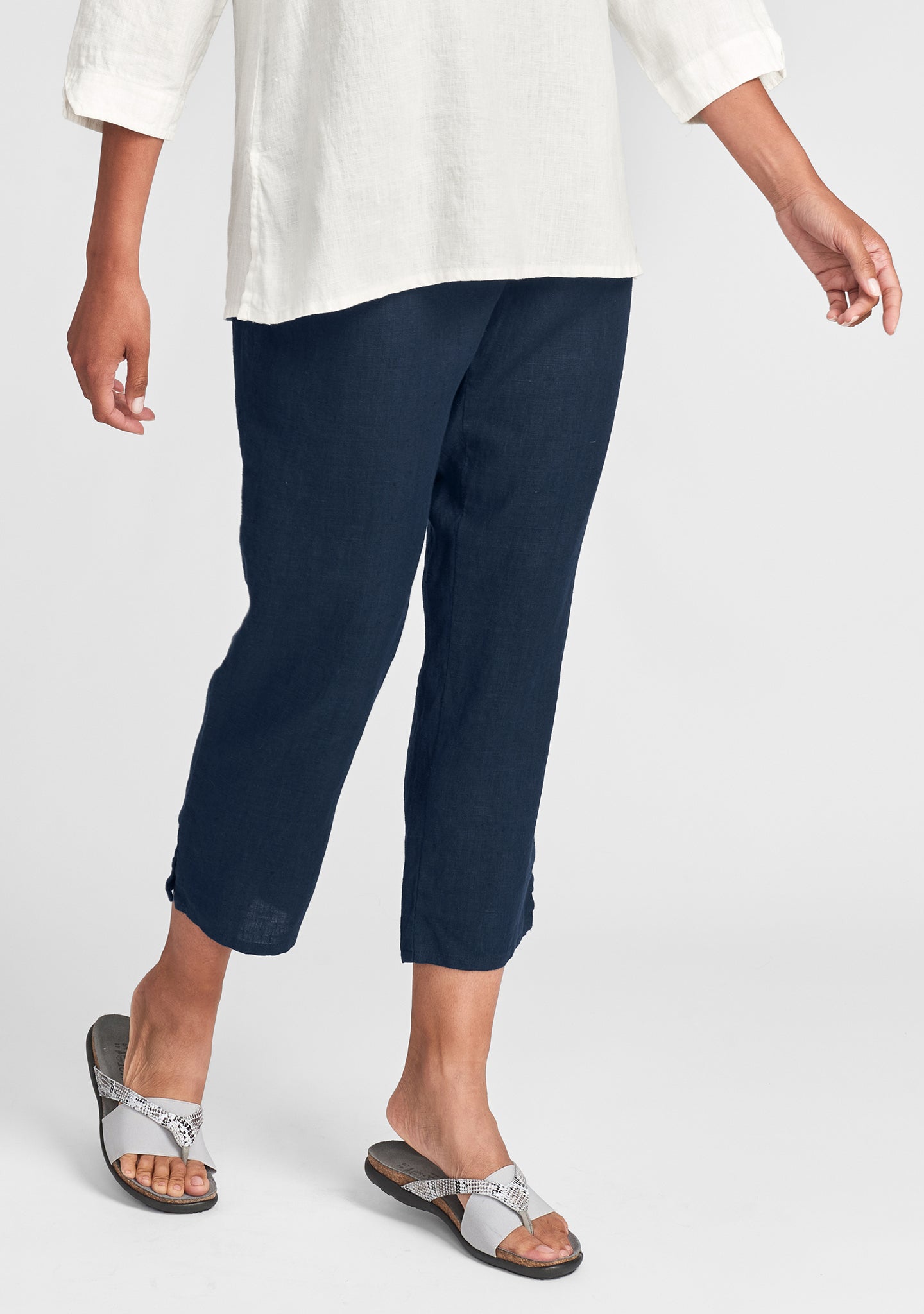 pocketed ankle pant linen pants blue