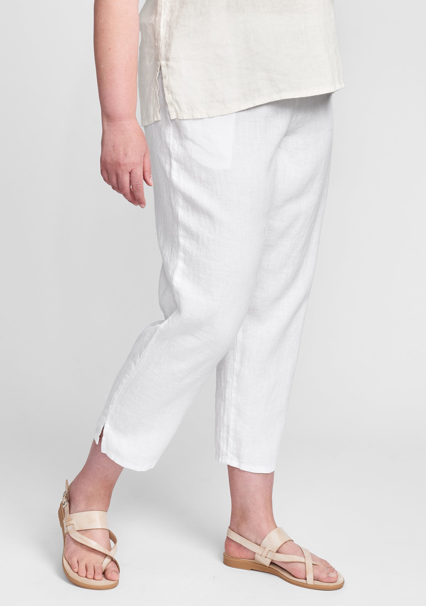 pocketed ankle pant linen pants white