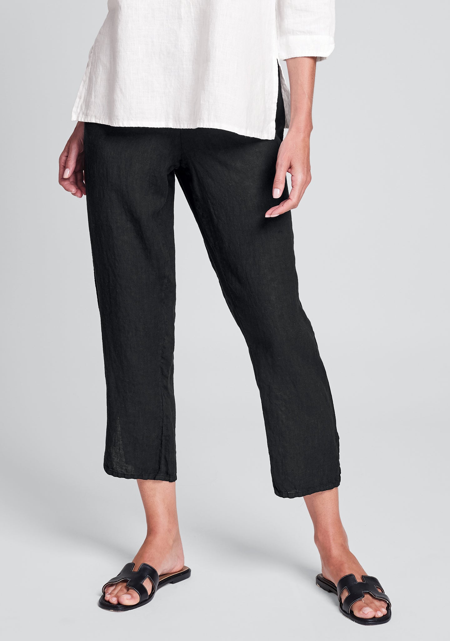 pocketed ankle pant linen pants black