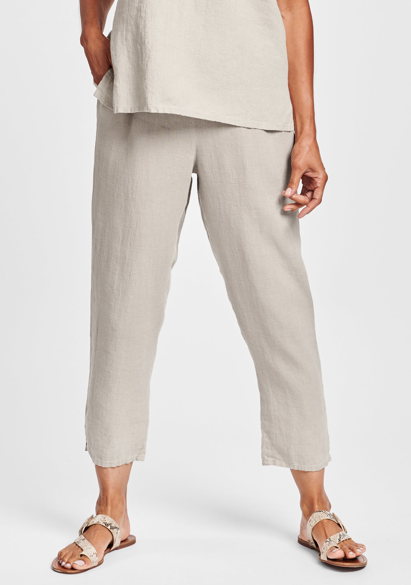 pocketed ankle pant linen pants natural