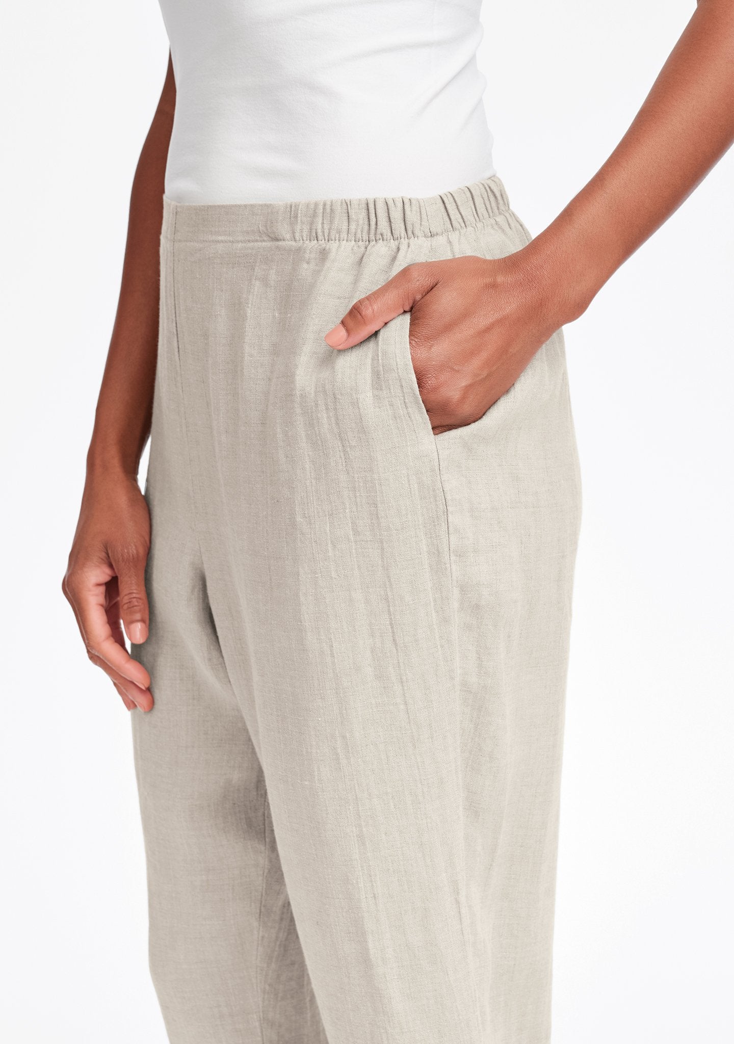 pocketed ankle pant linen pants details