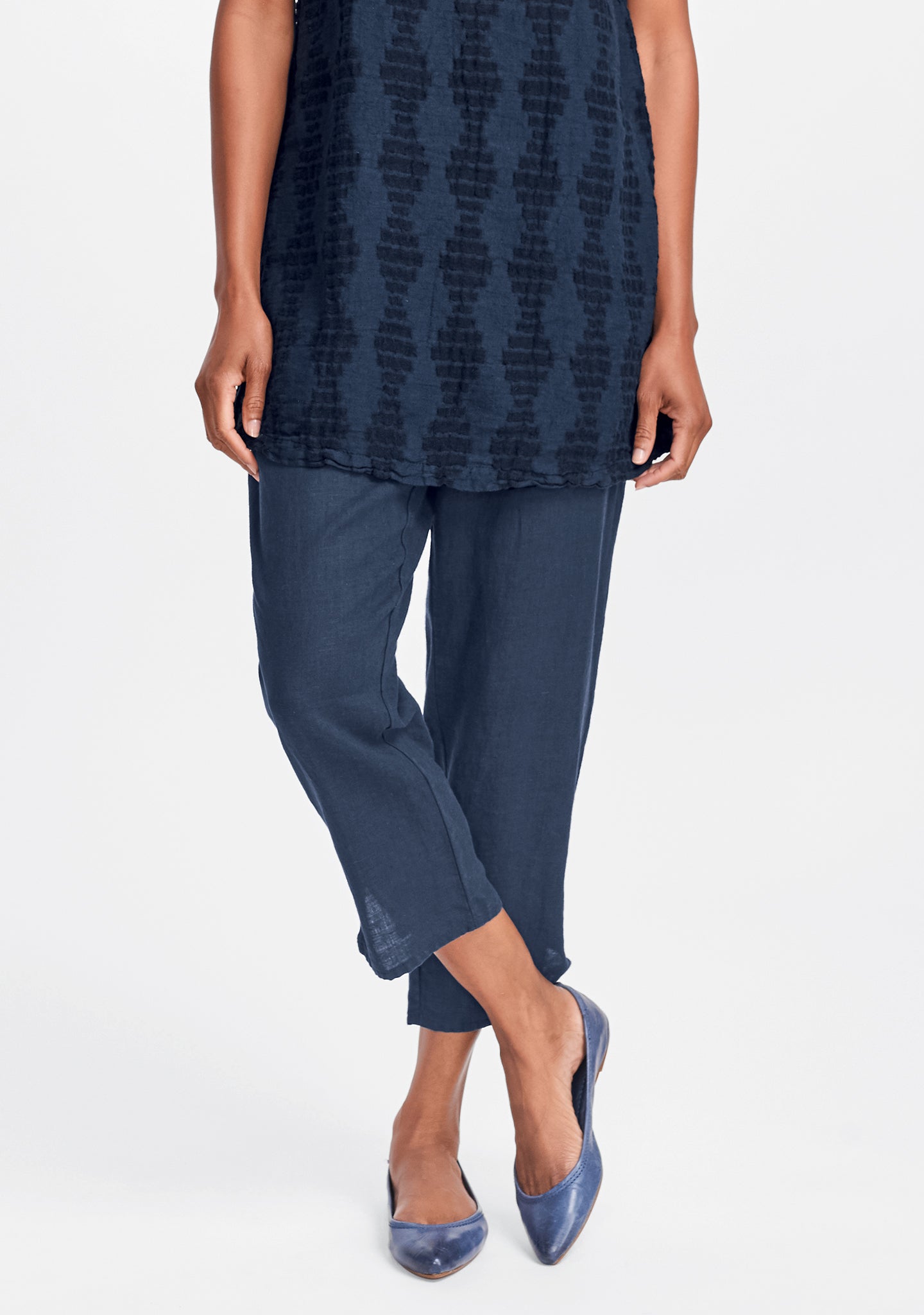 pocketed ankle pant linen pants blue