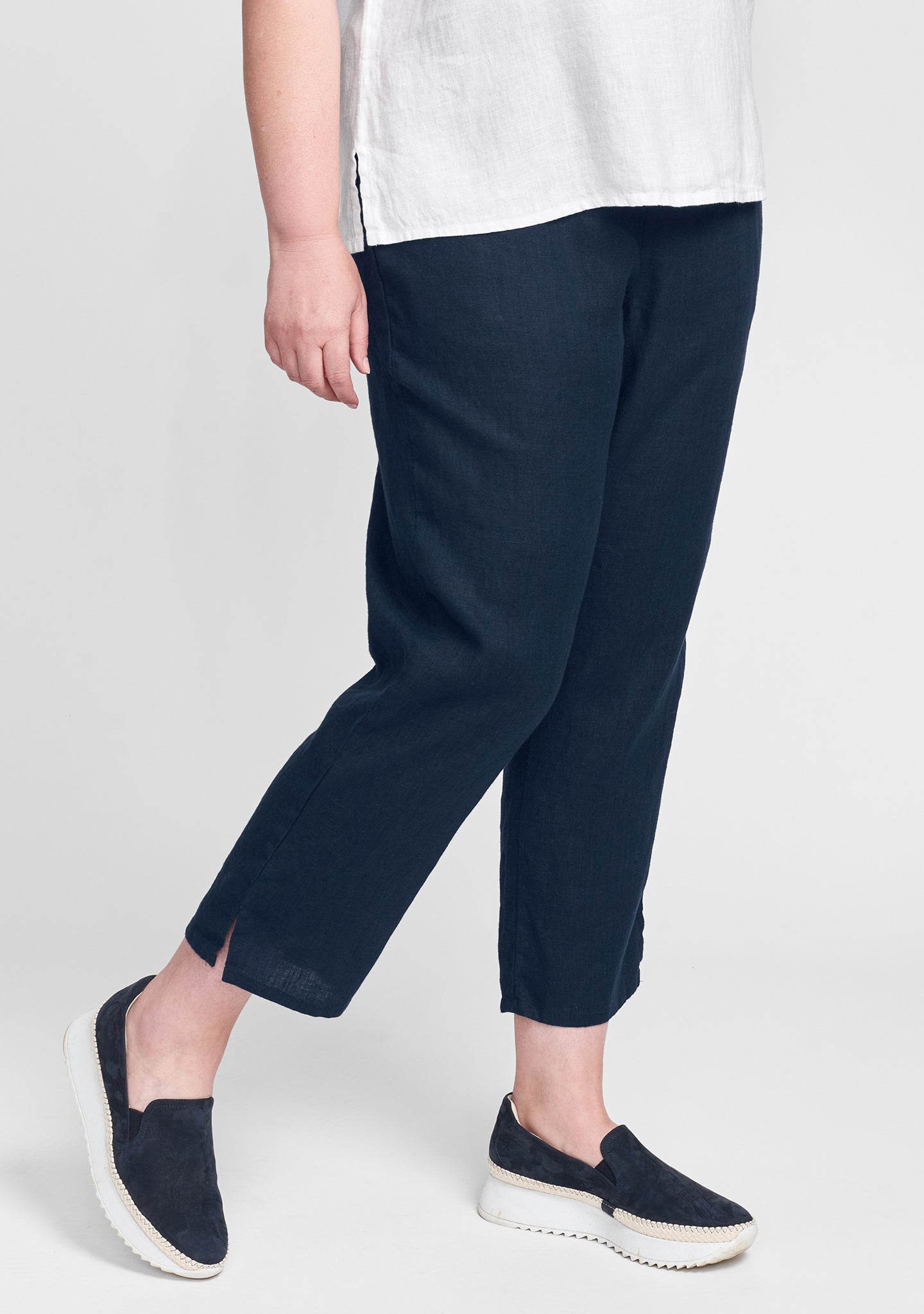 Linen Slim Ankle Pants - Solid