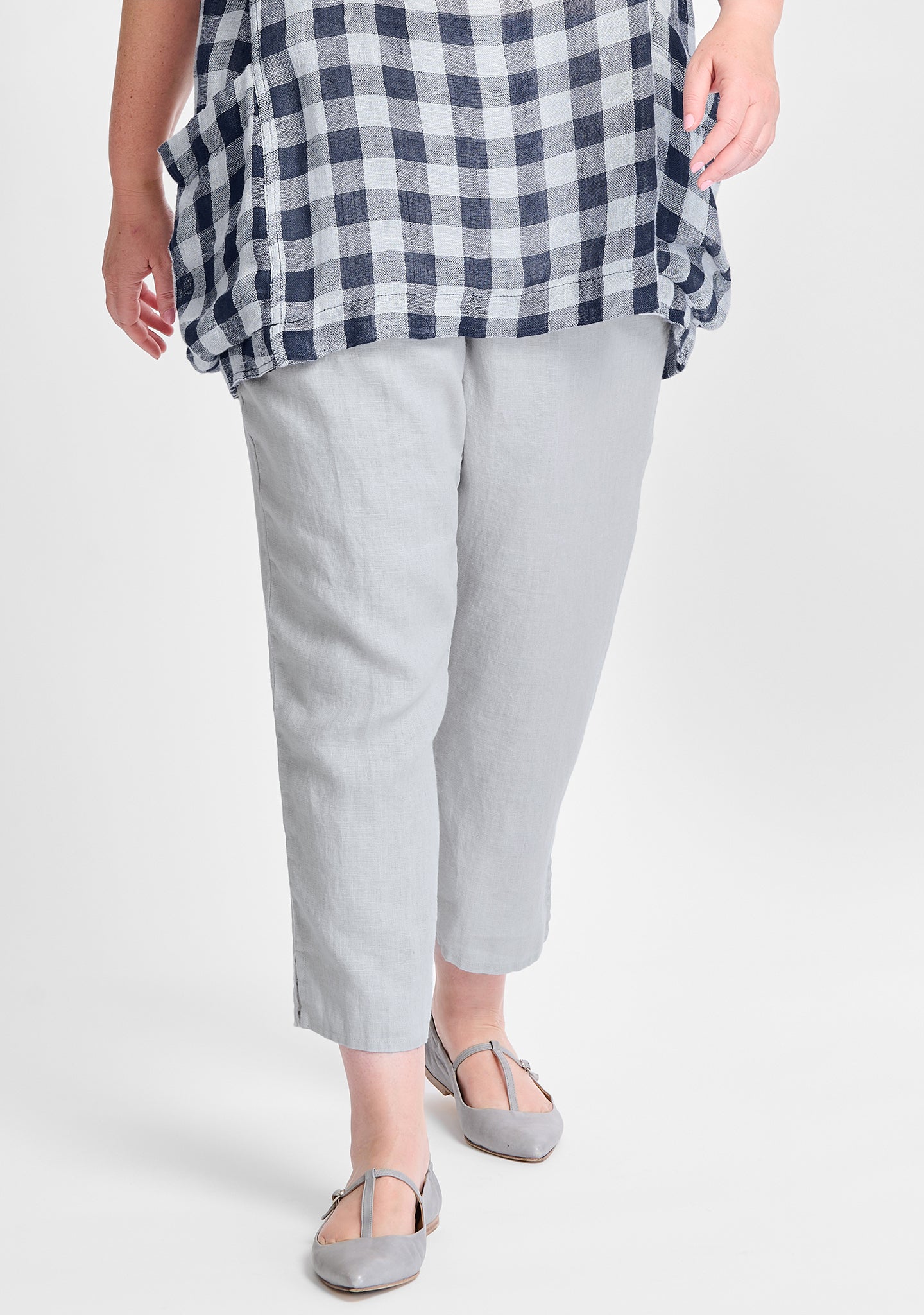 pocketed ankle pant linen pants grey