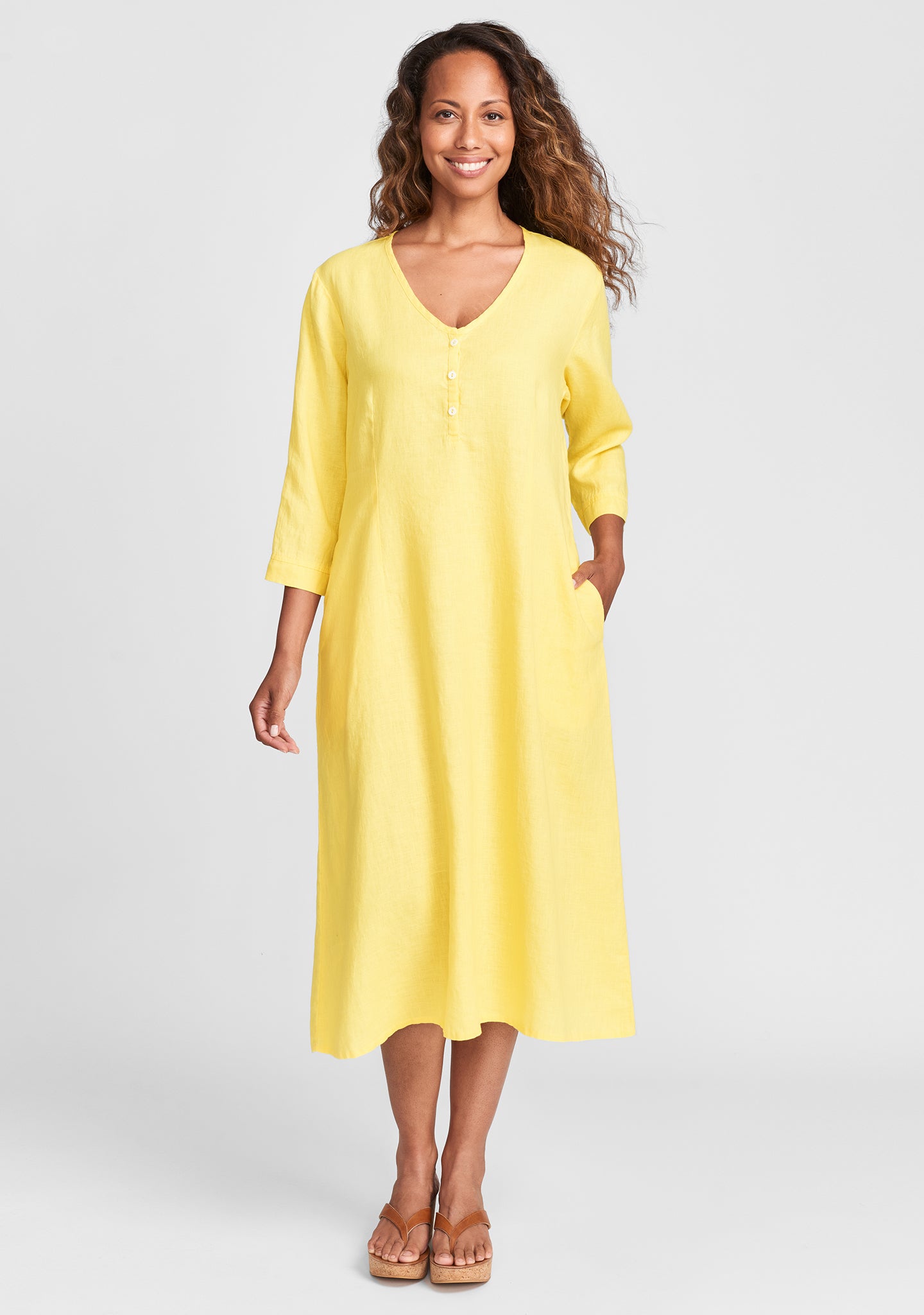 pure night dress linen dress yellow