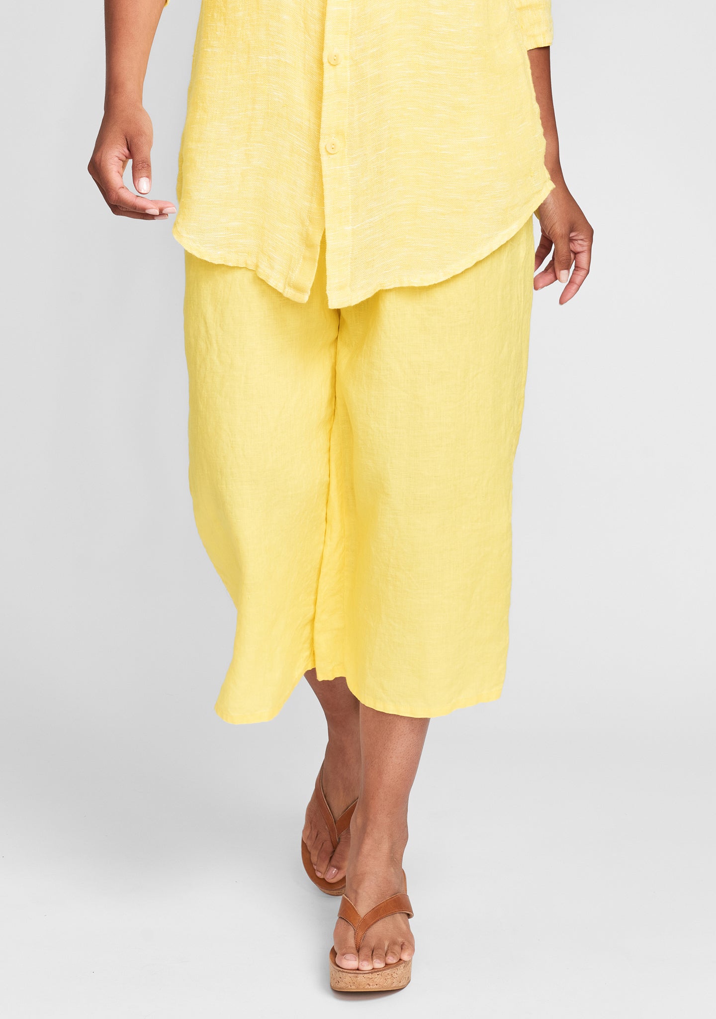 push outs linen pants with elastic waist yellow