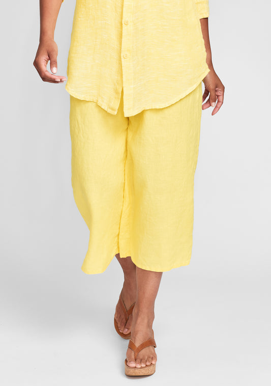 push outs linen pants with elastic waist yellow