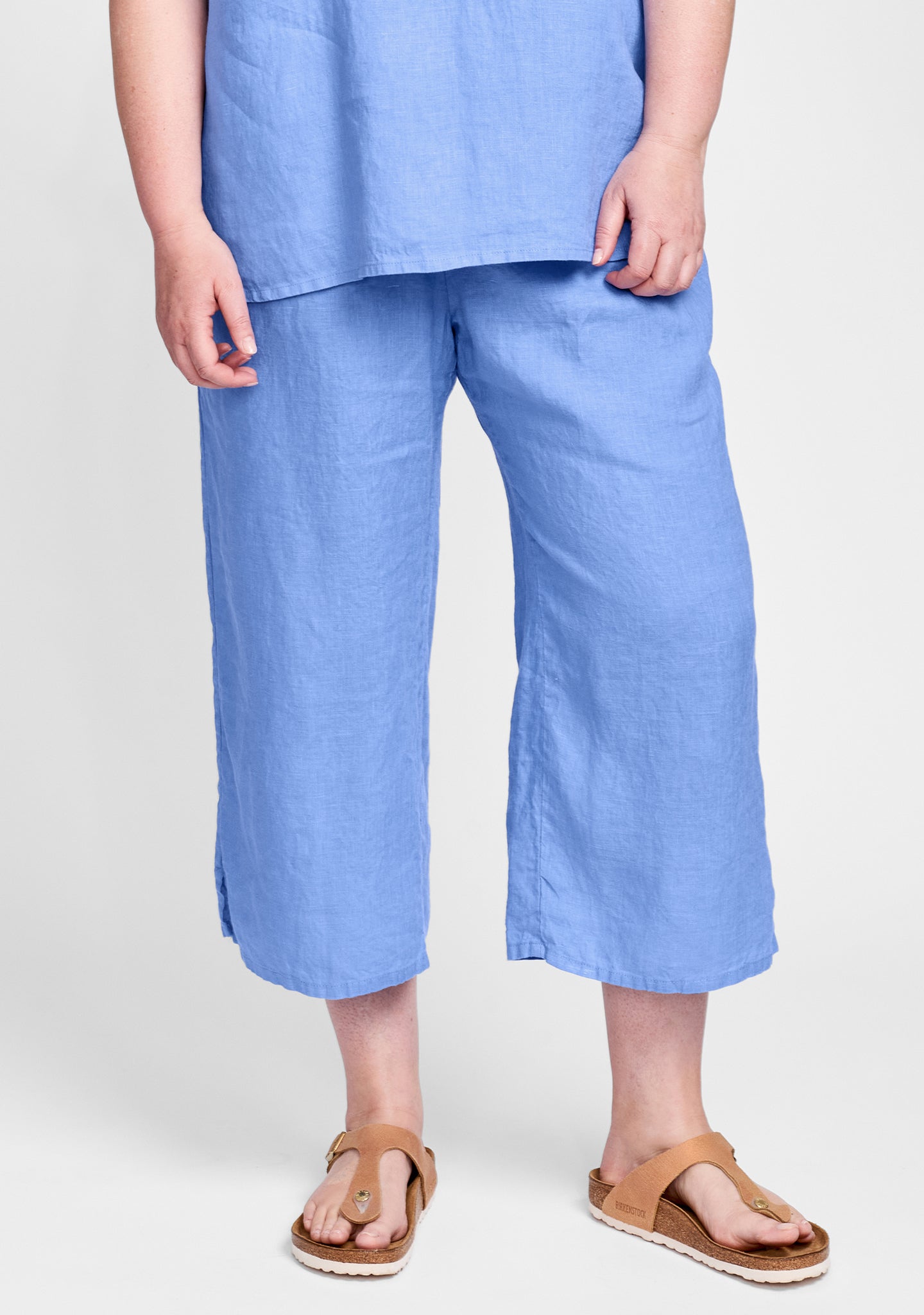 push outs linen pants with elastic waist blue