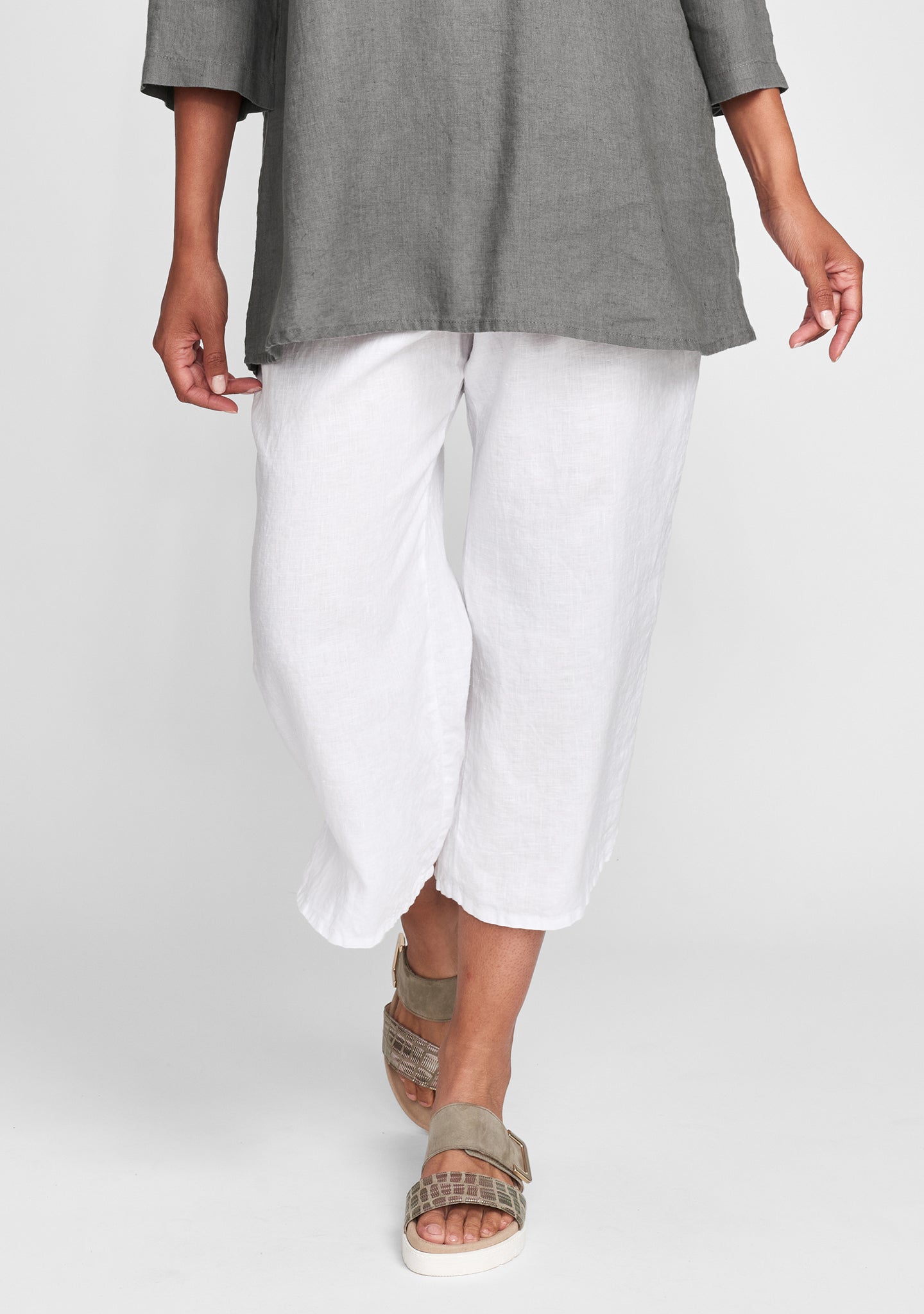 push outs linen pants with elastic waist white