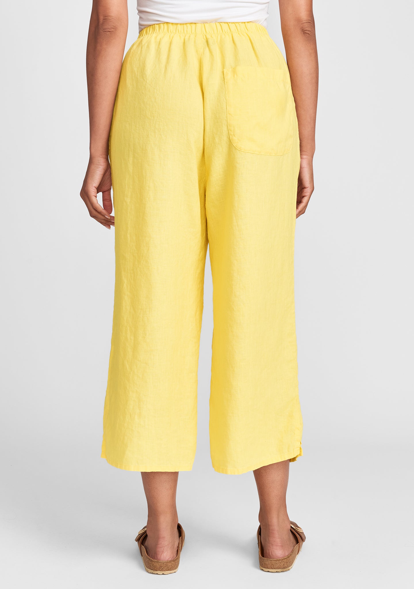 push outs linen pants with elastic waist details