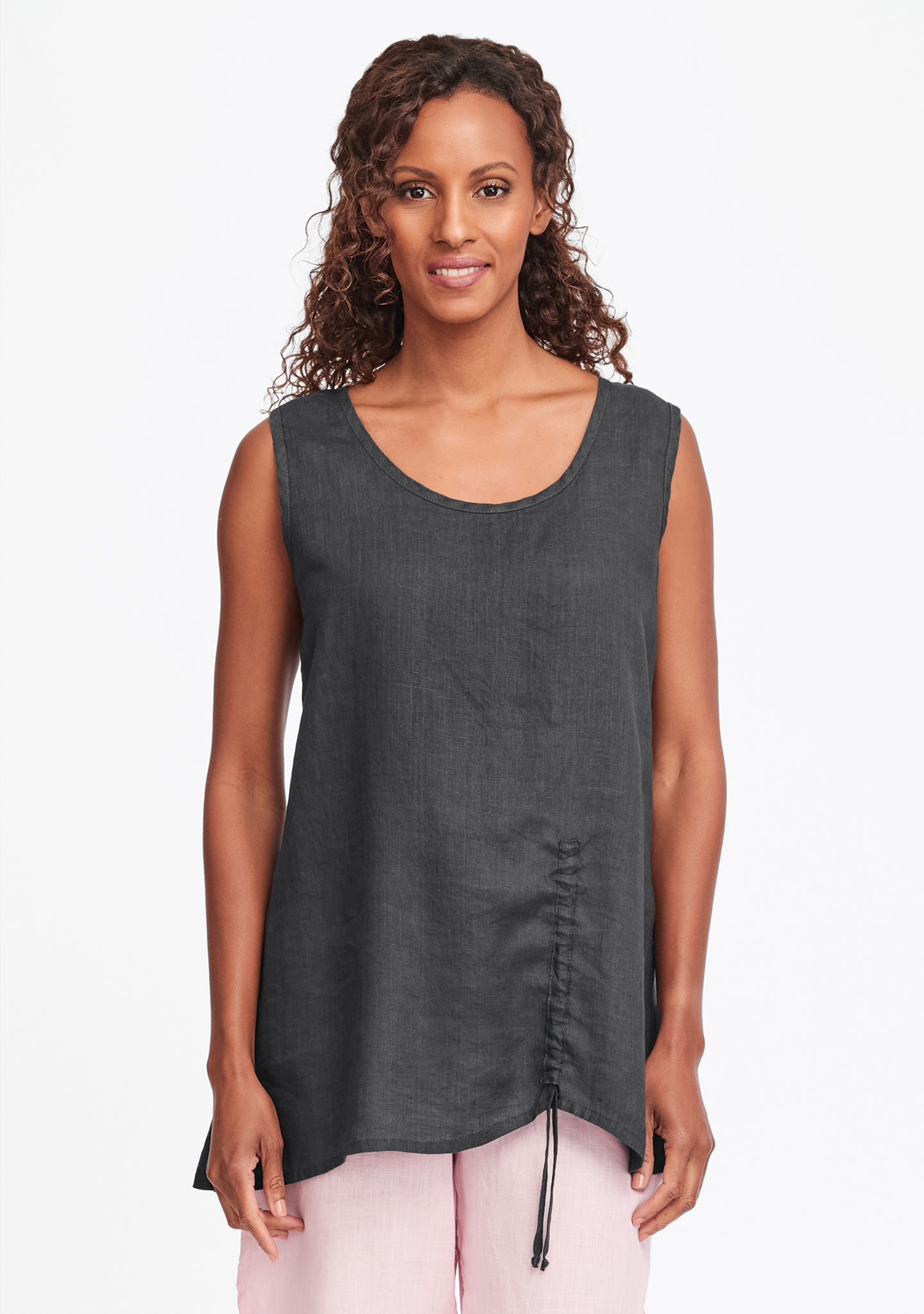 ruched tank linen tank top grey