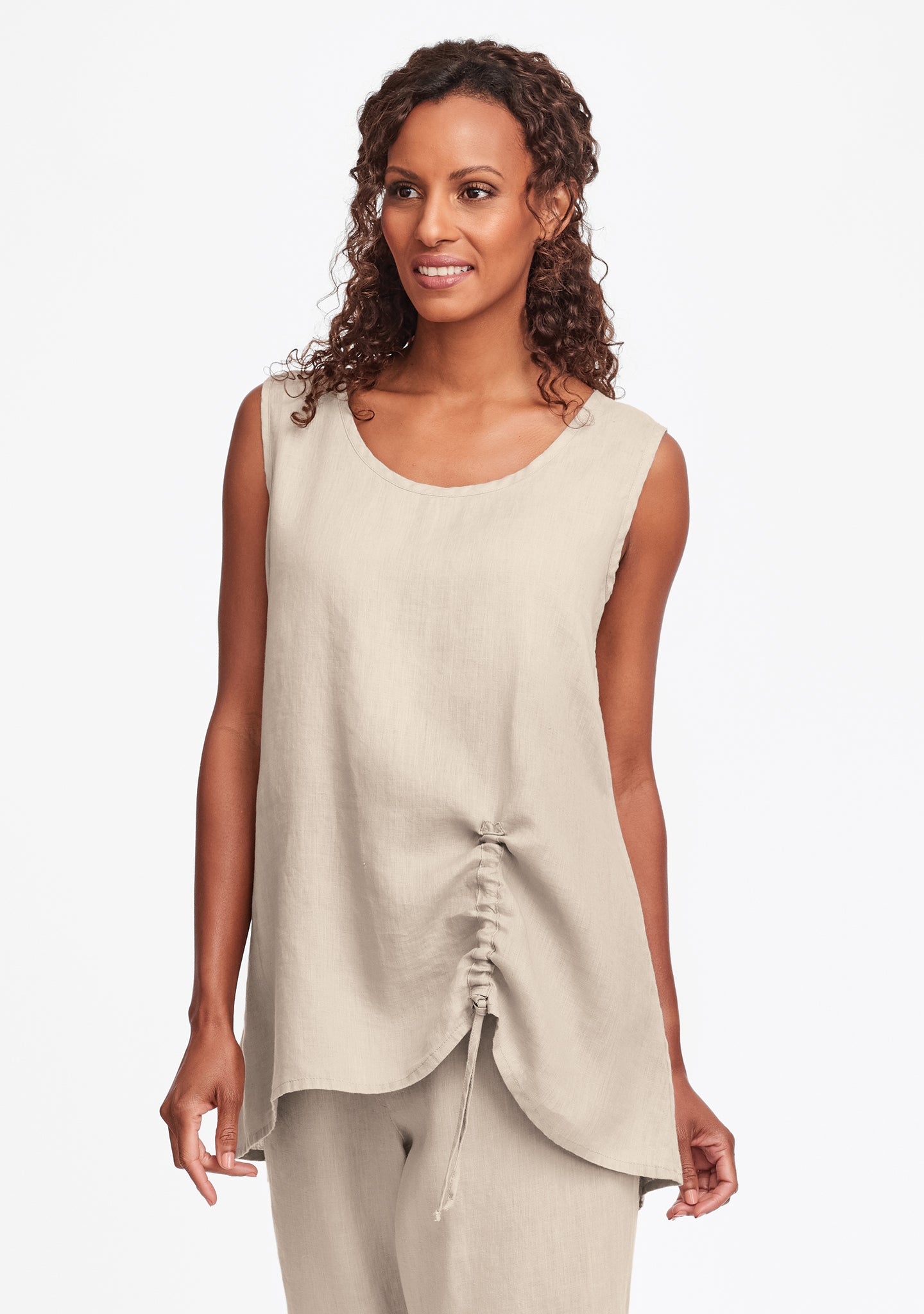 ruched tank linen tank top natural