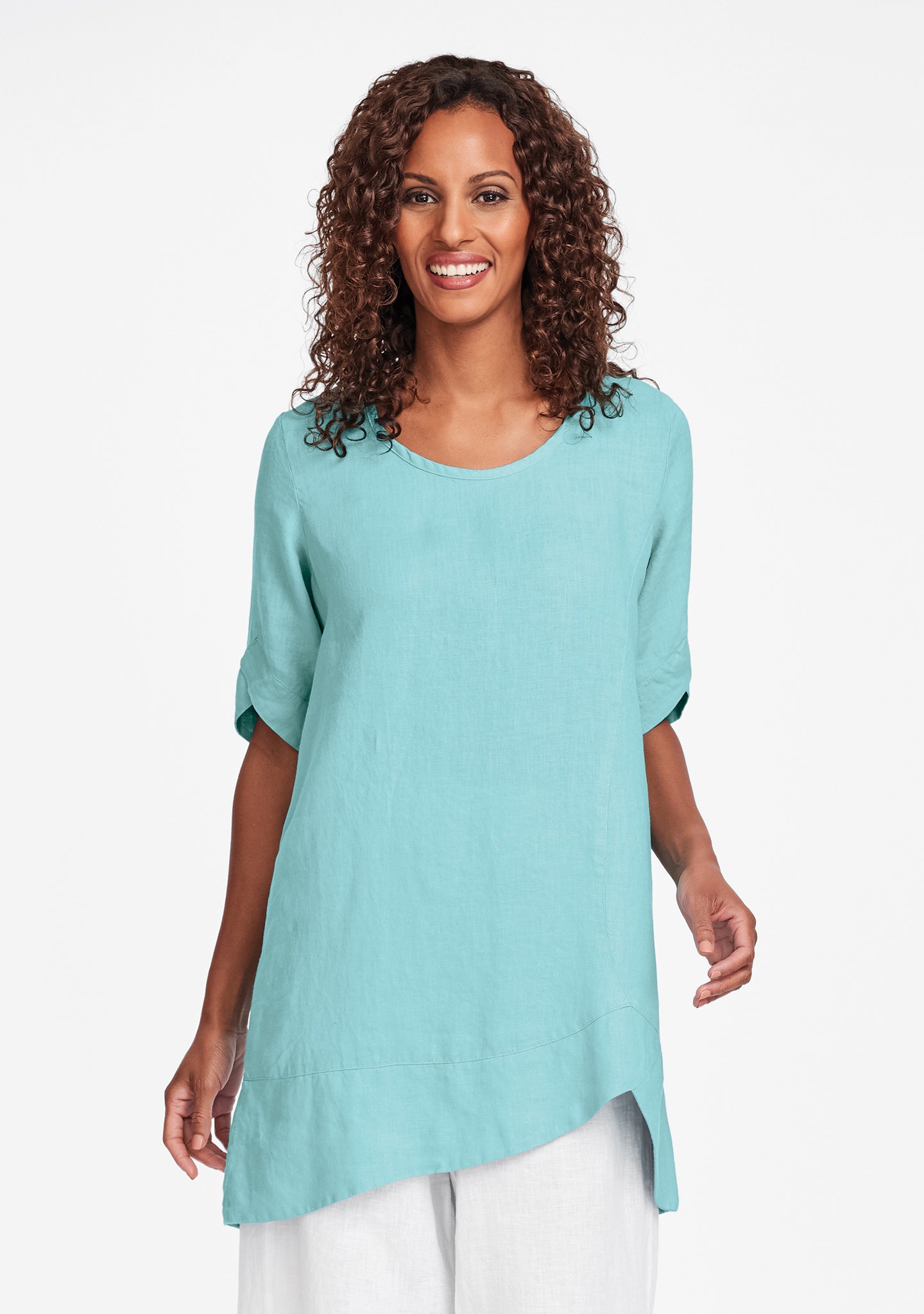 scallop tunic linen shirt blue