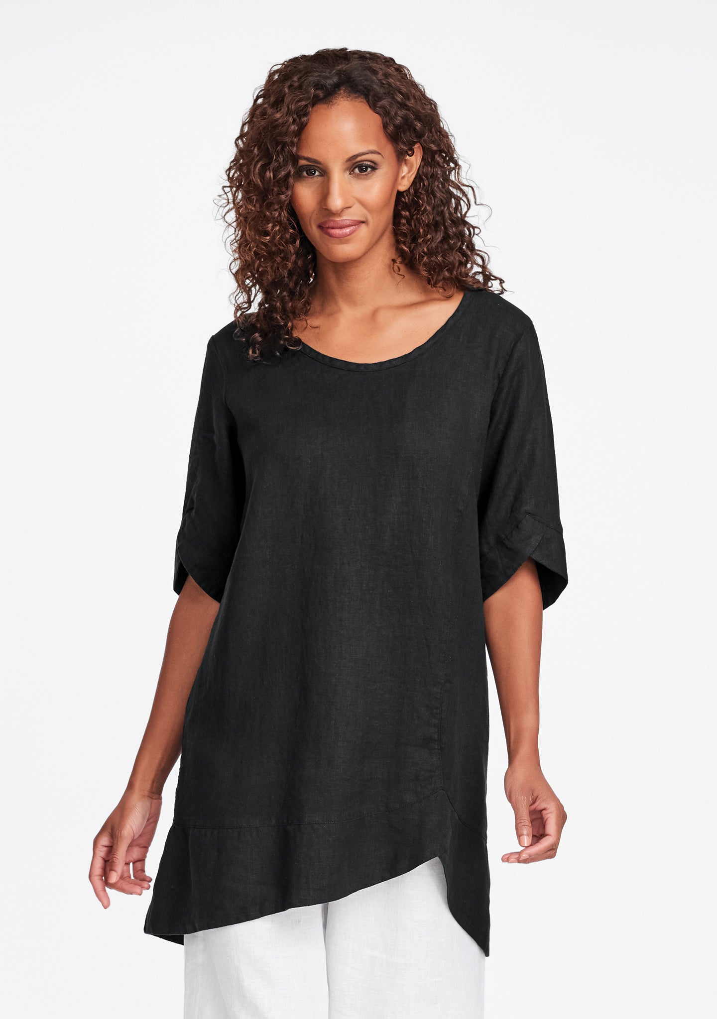 scallop tunic linen shirt black