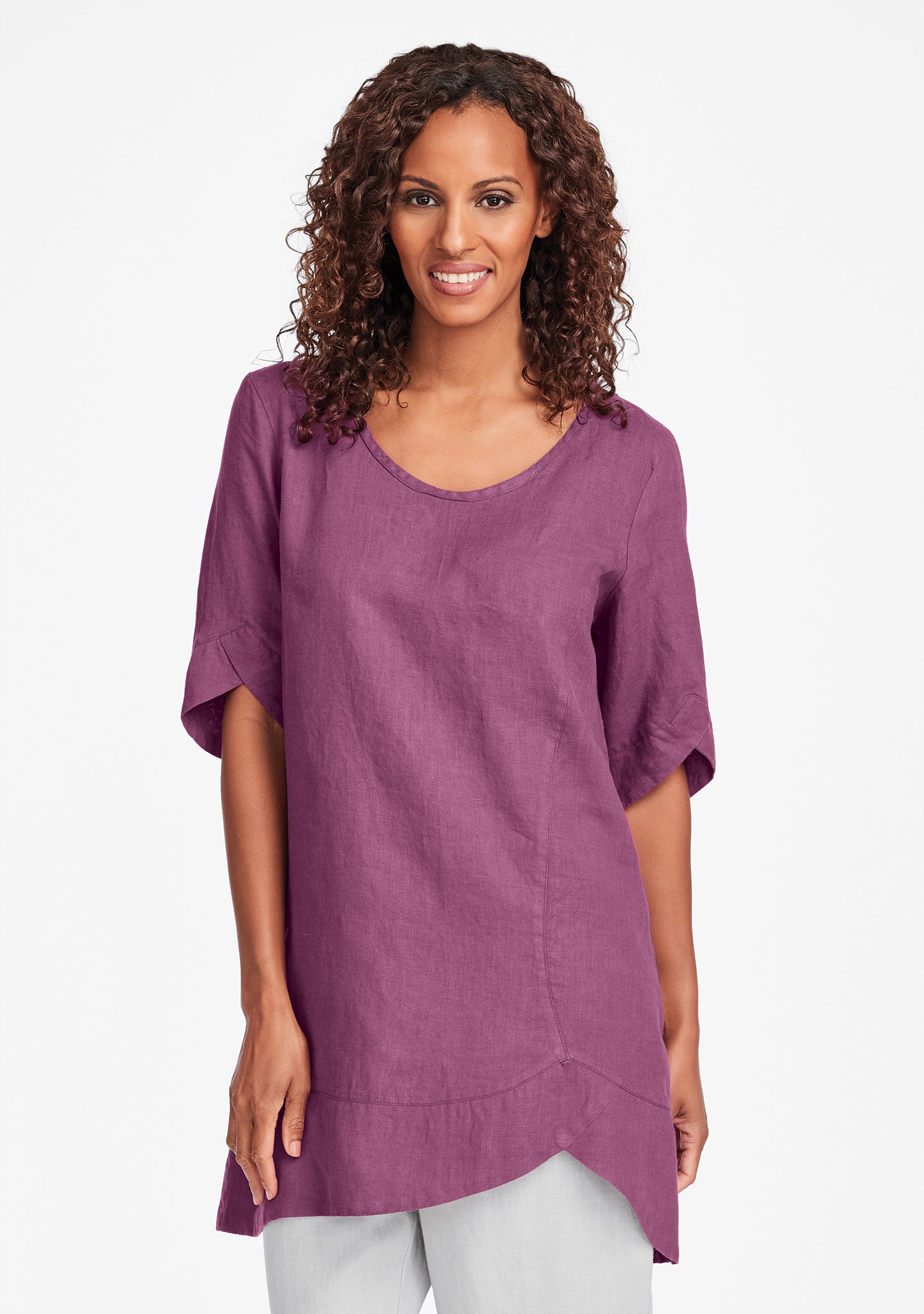 scallop tunic linen shirt purple