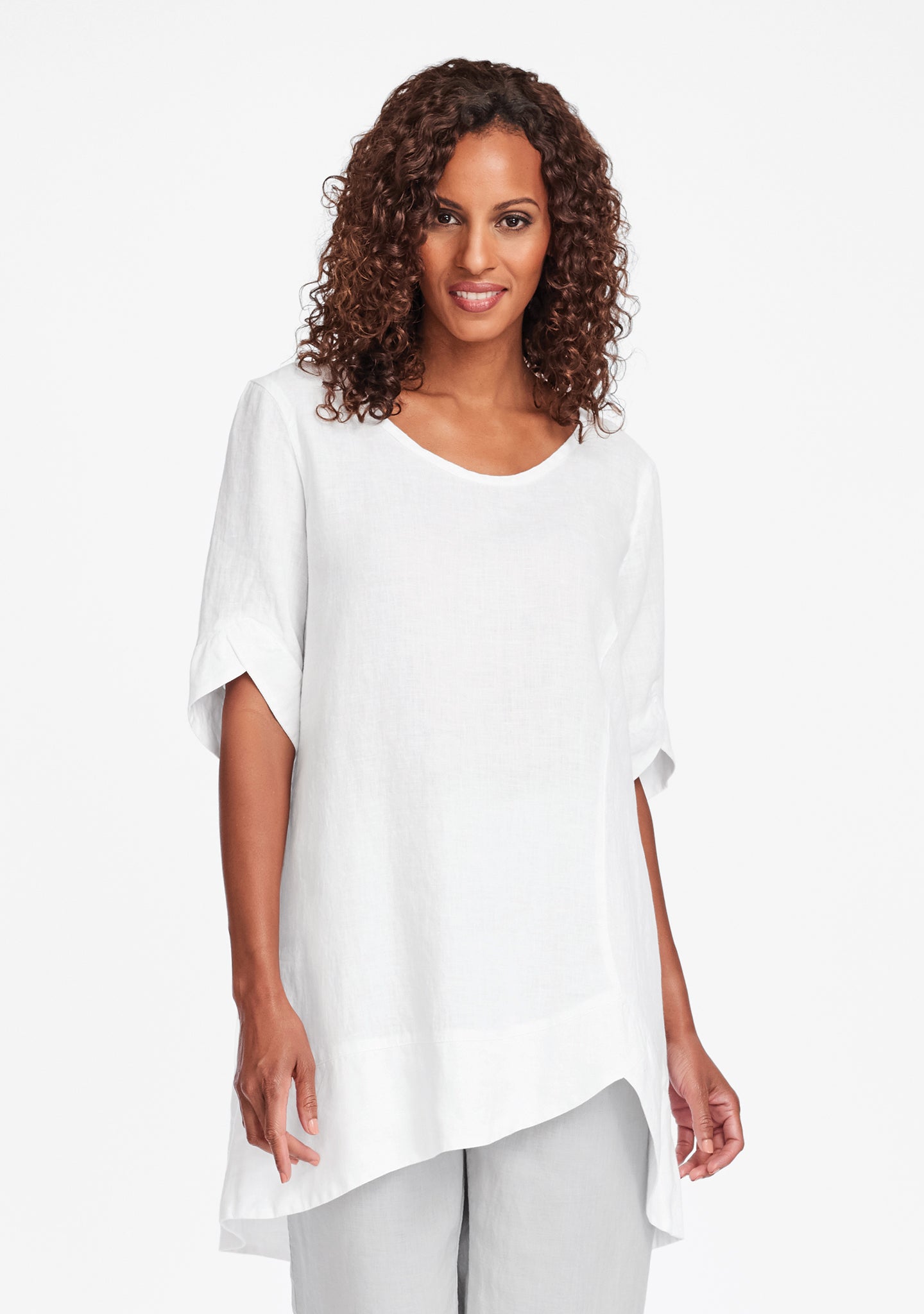 scallop tunic linen shirt white