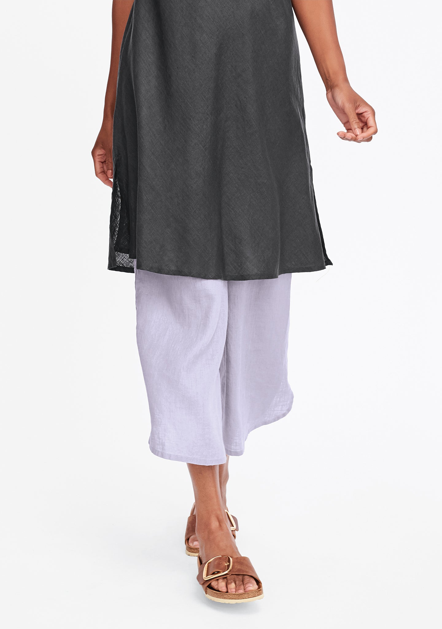 shirttail flood linen pants with elastic waist purple
