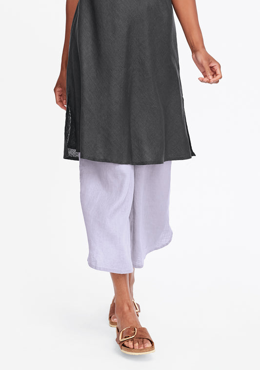 shirttail flood linen pants with elastic waist purple