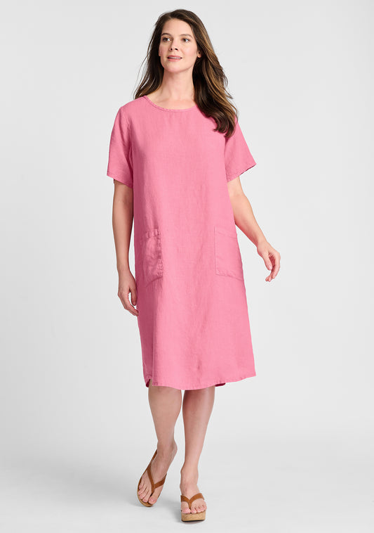 shortsleeve dress linen shift dress pink