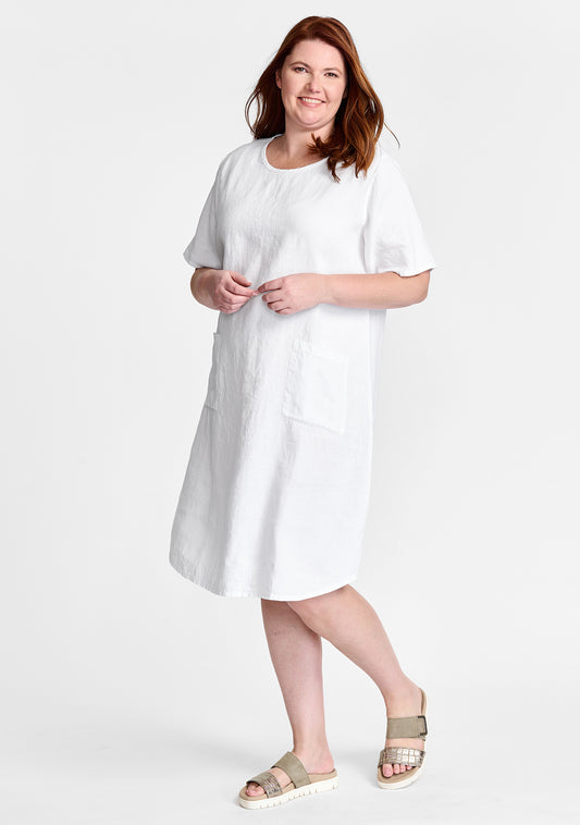 Casual Linen Dress White Short Sleeve Dress White Simple Dress -  Canada