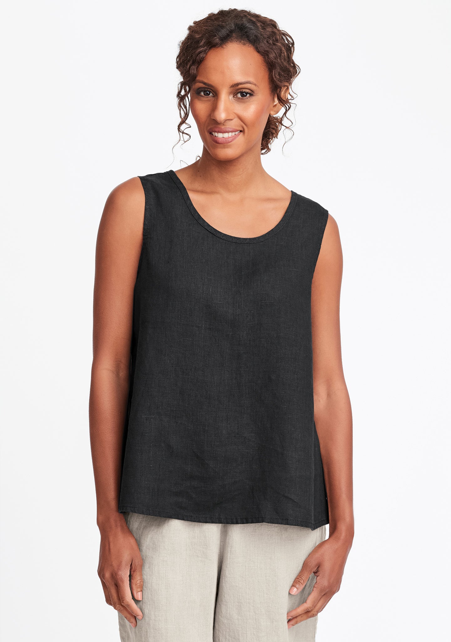 simple cami linen tank top black
