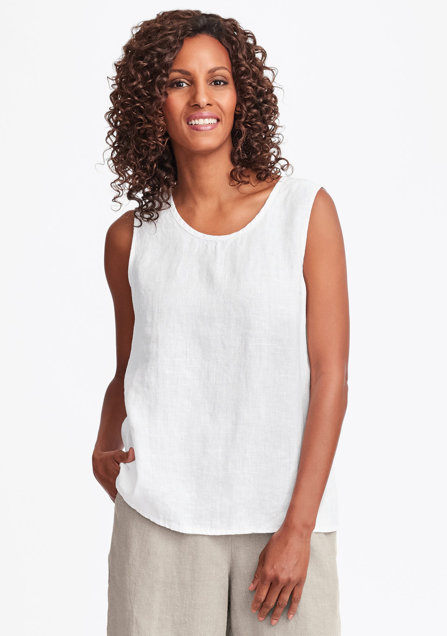 simple cami linen tank top white