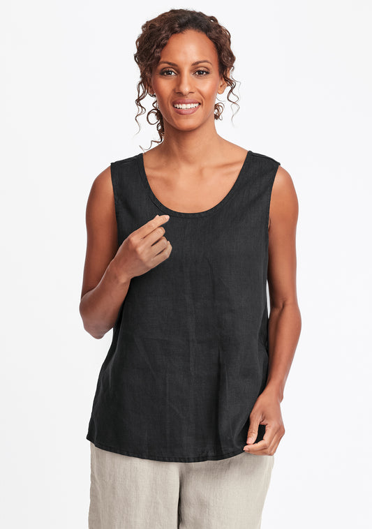 simple cami linen tank top black