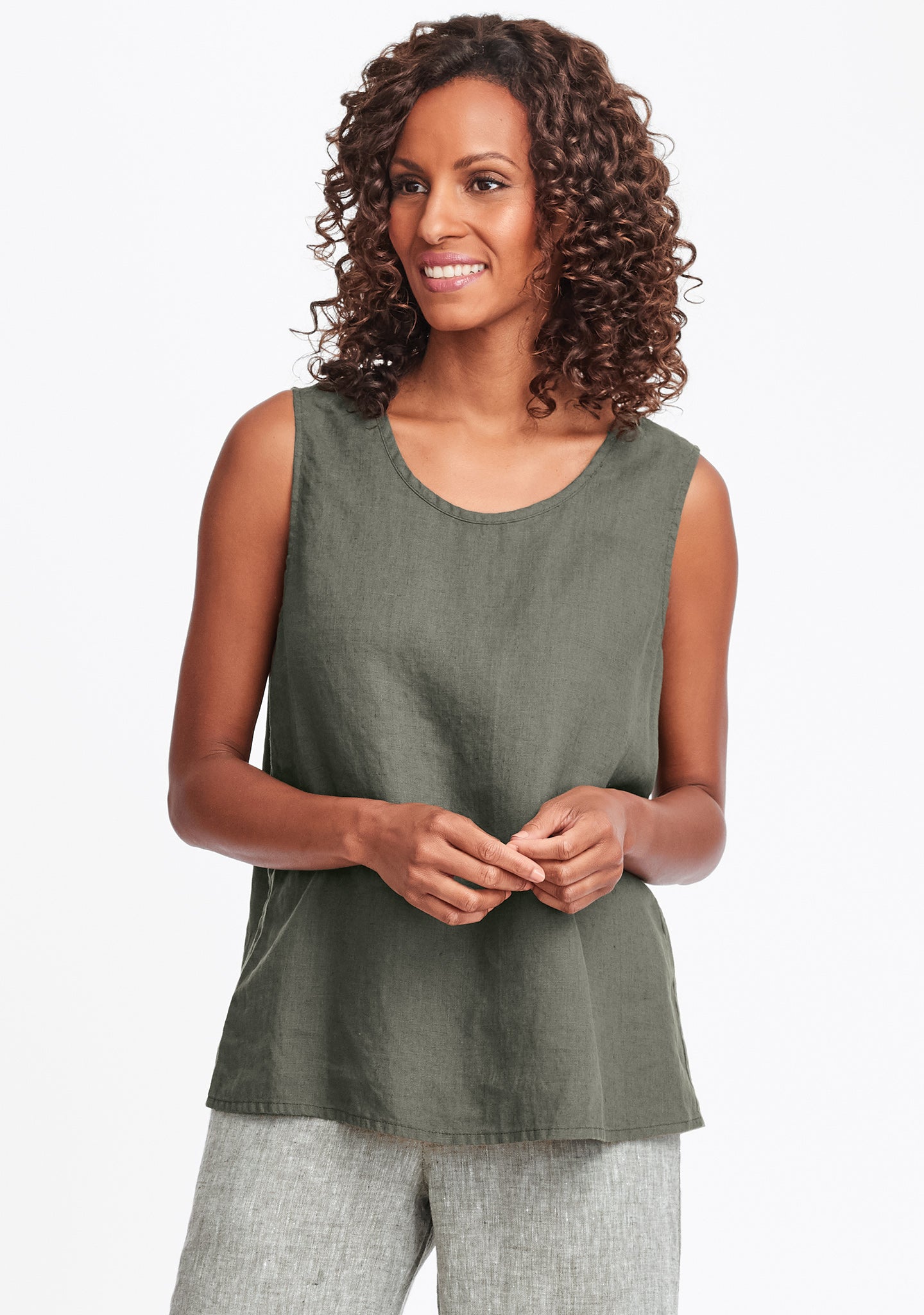 simple cami linen tank top green