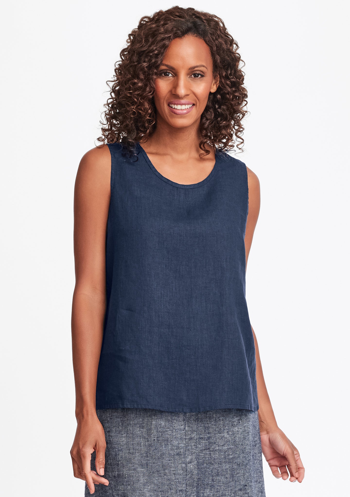 simple cami linen tank top blue