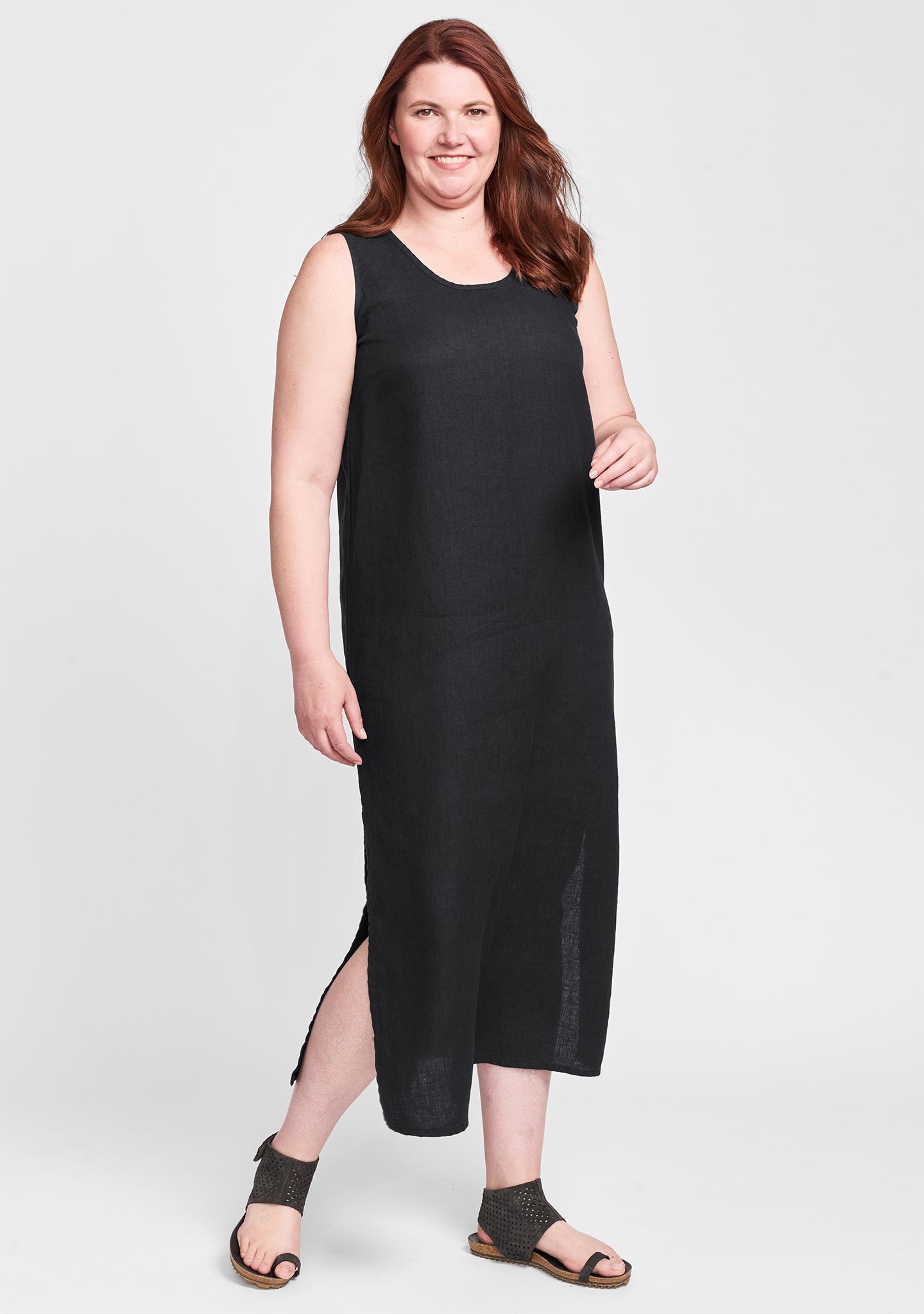 slipster linen maxi dress black