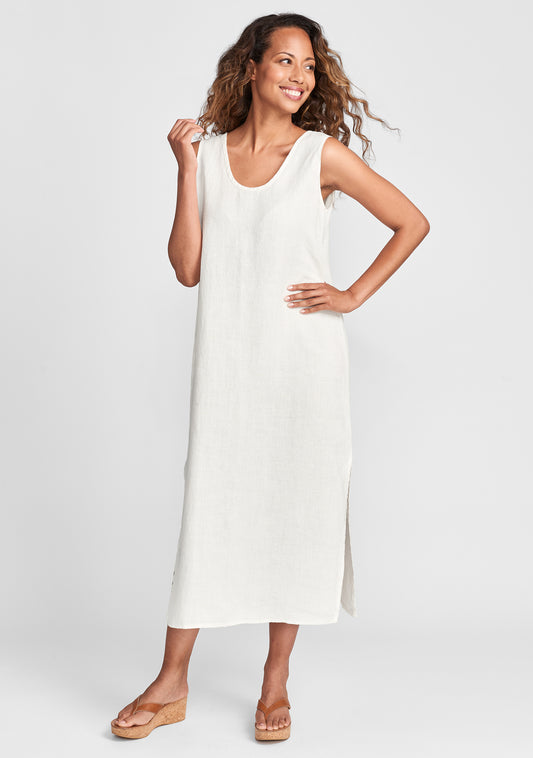 slipster linen maxi dress white