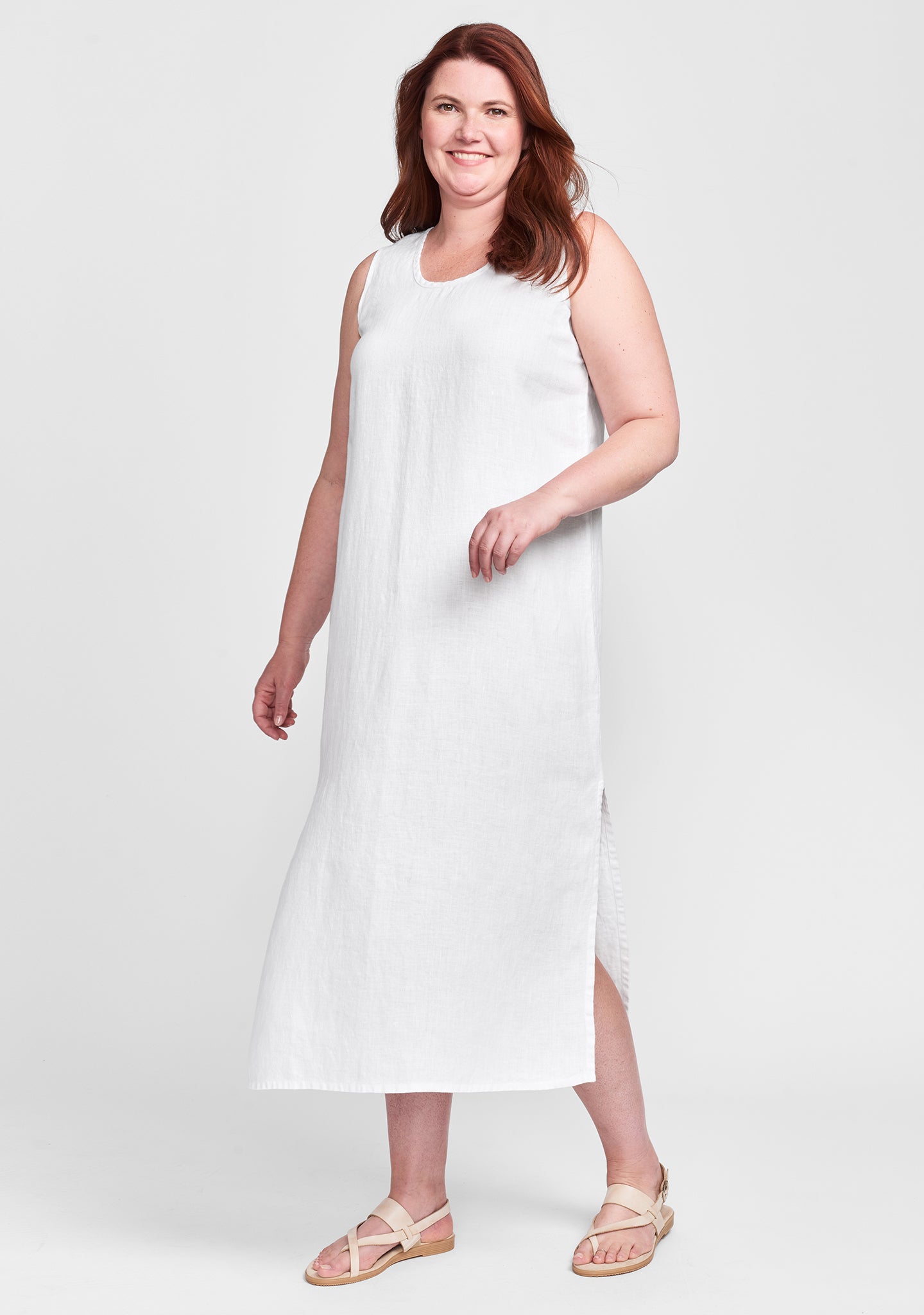 slipster linen maxi dress white