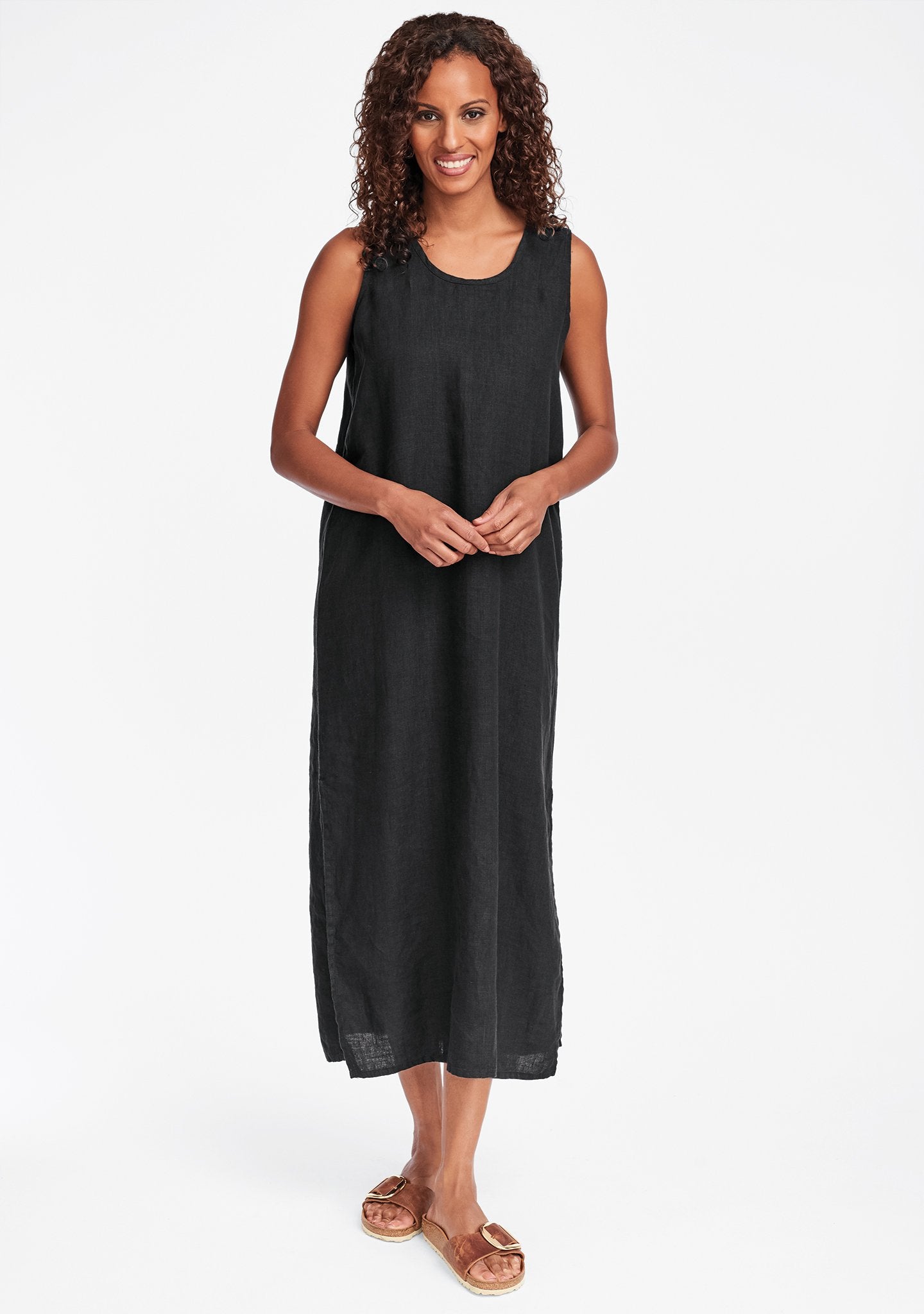 slipster linen maxi dress black