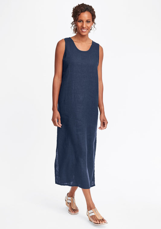 slipster linen maxi dress blue