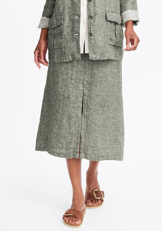 slit skirt linen maxi skirt green