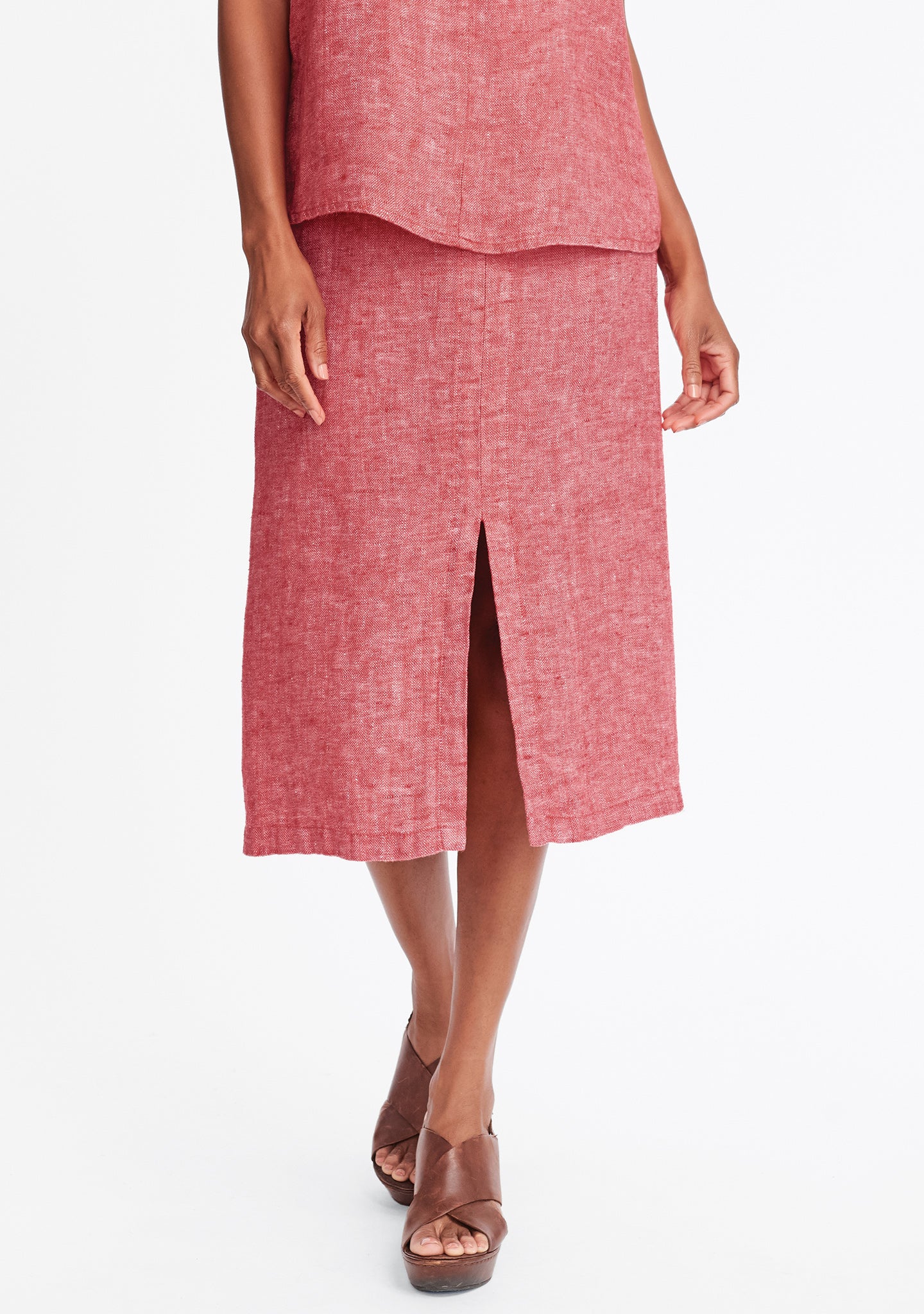 slit skirt linen maxi skirt red