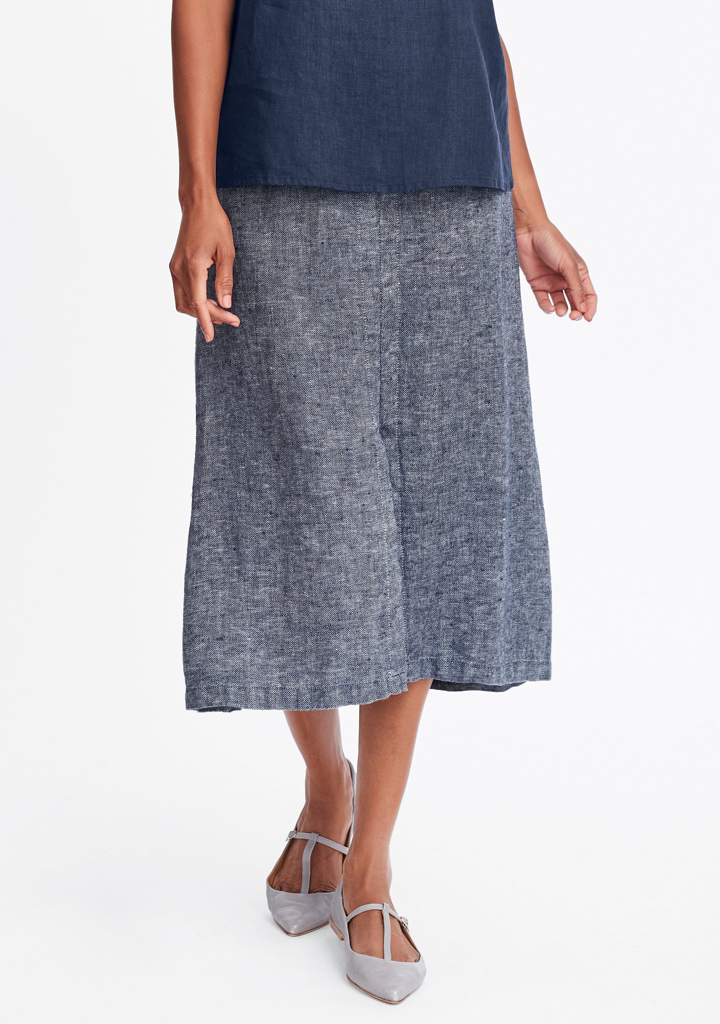 slit skirt linen maxi skirt blue