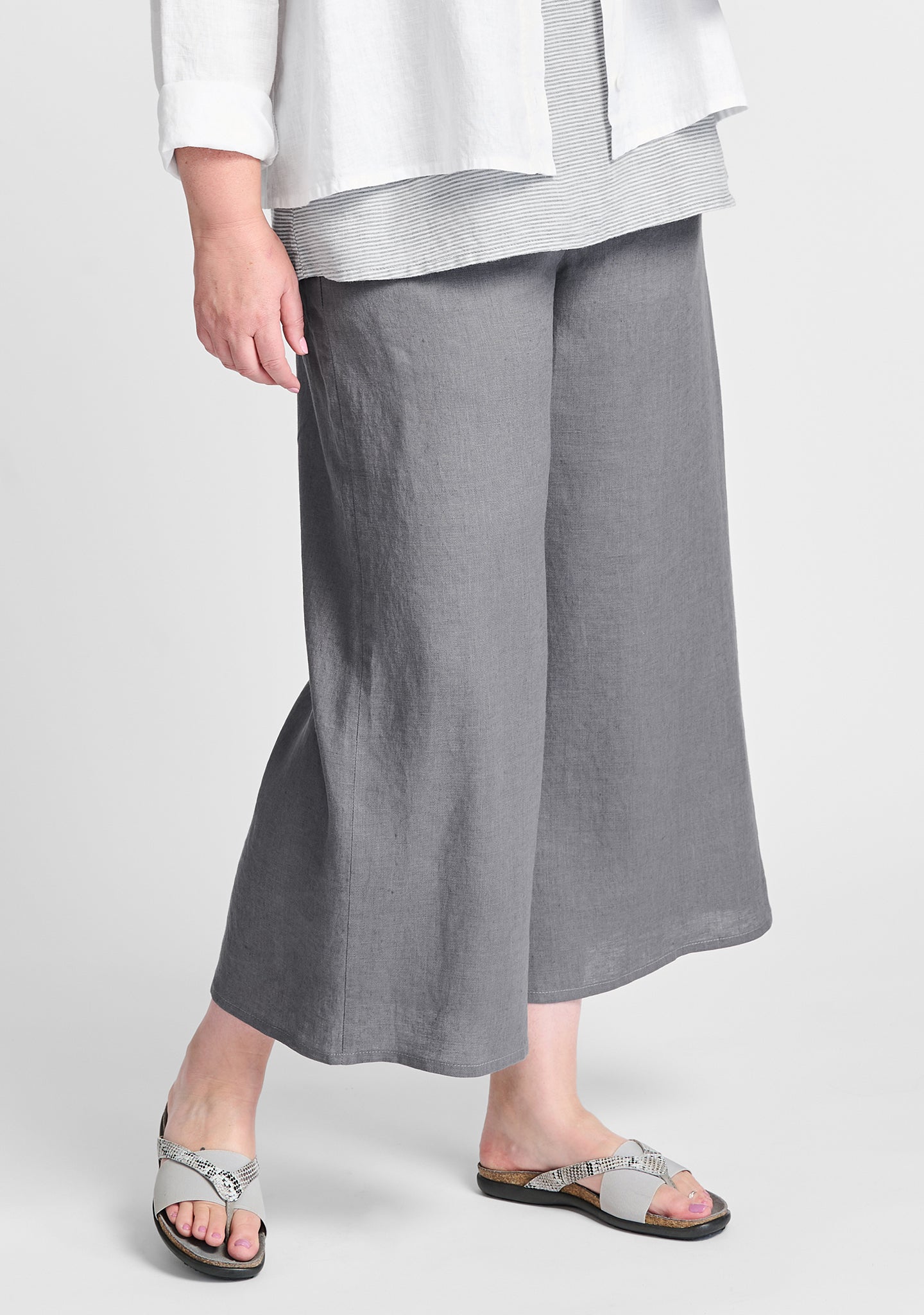 sociable flood wide leg linen pants grey