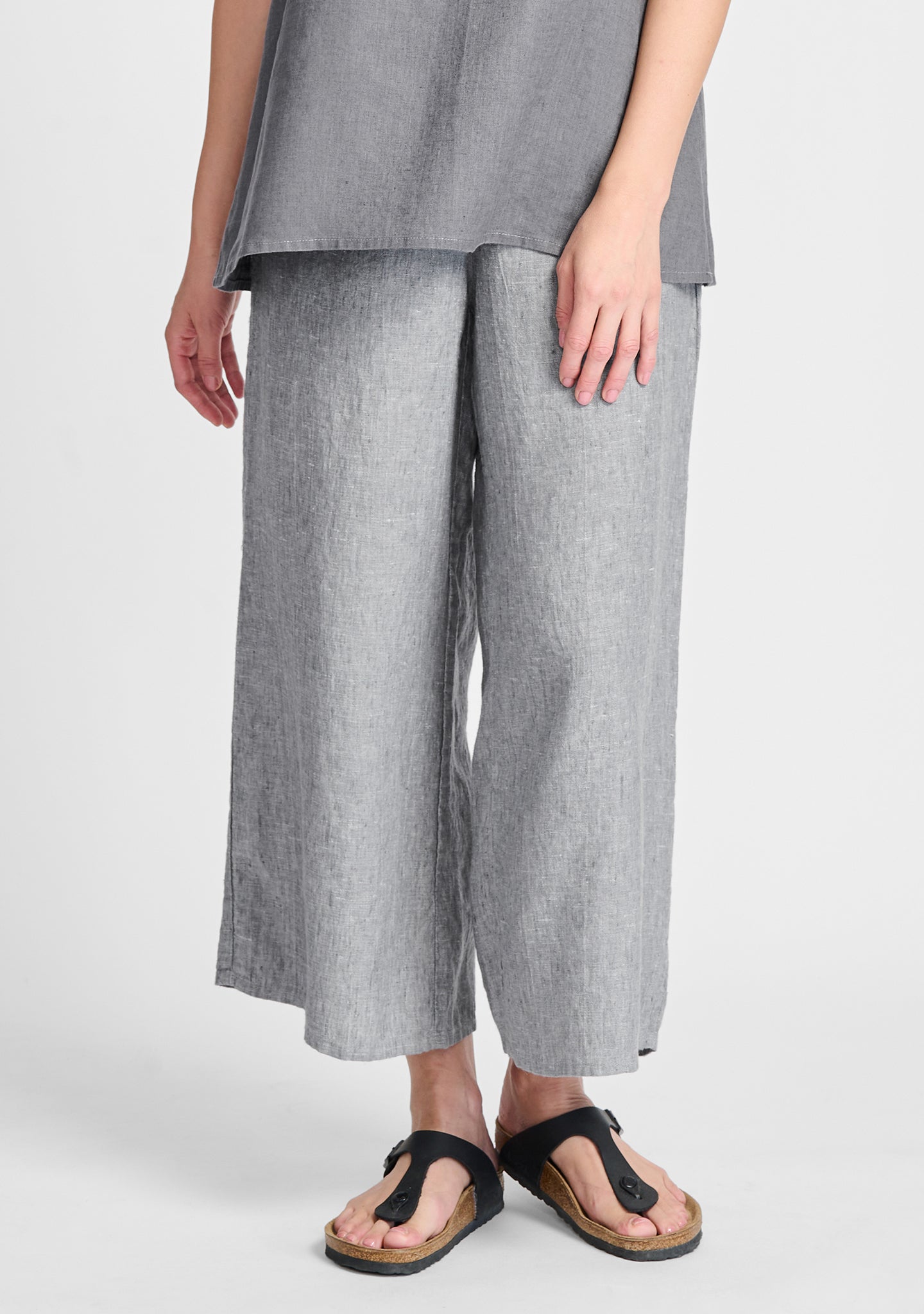 sociable flood wide leg linen pants grey