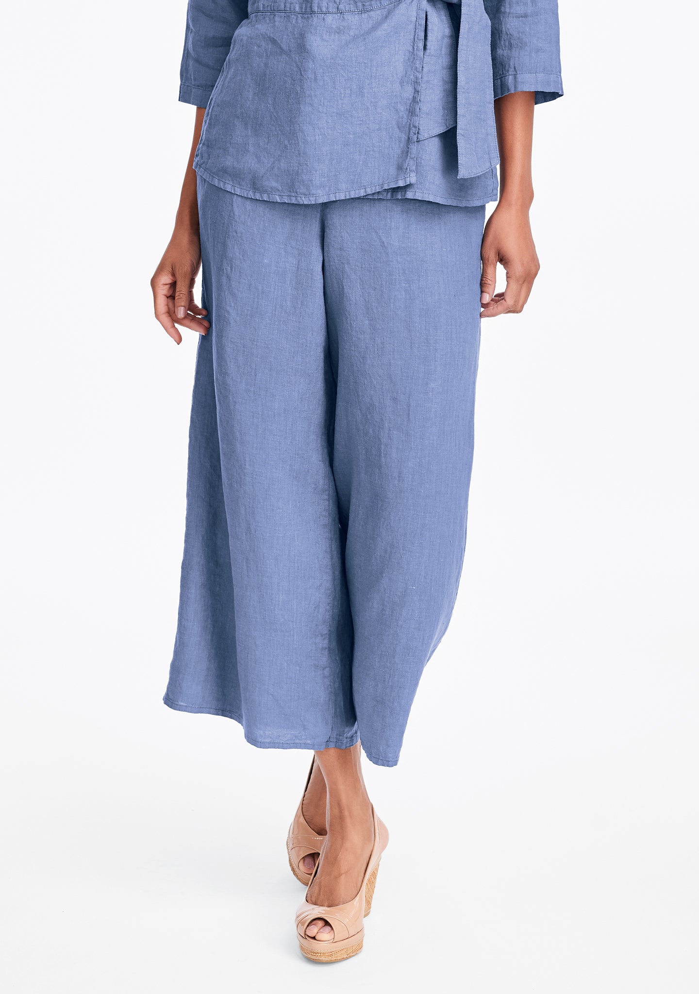 sociable flood wide leg linen pants blue