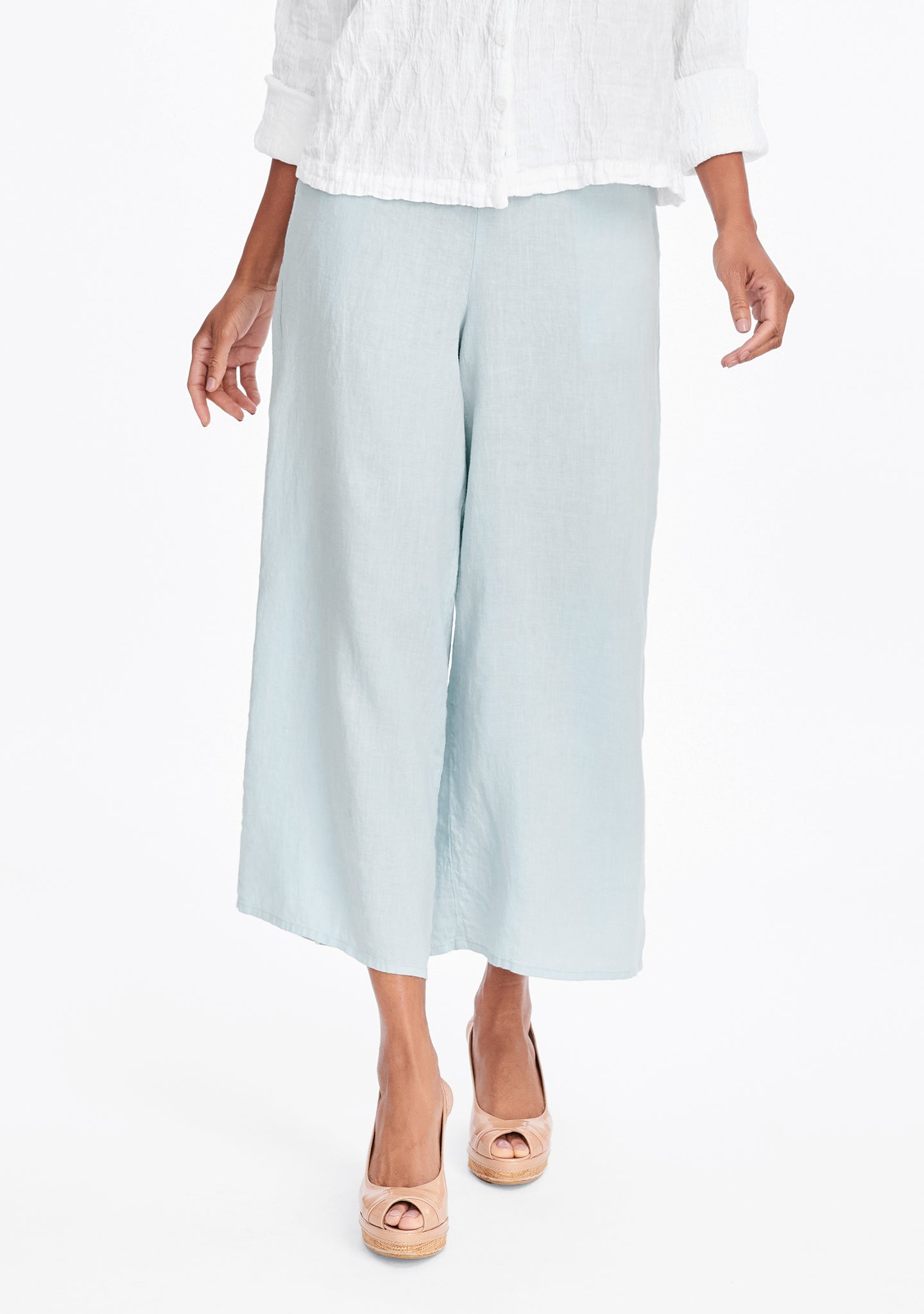 sociable flood wide leg linen pants blue